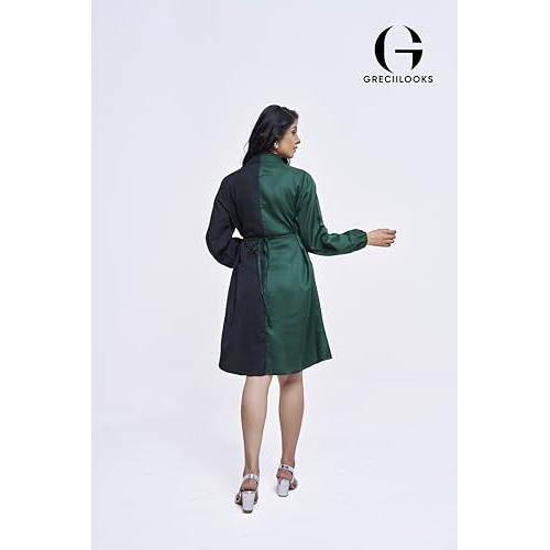 Greciilooks Women Rayon Casual Regular Fit Western Dress (Green, Large)