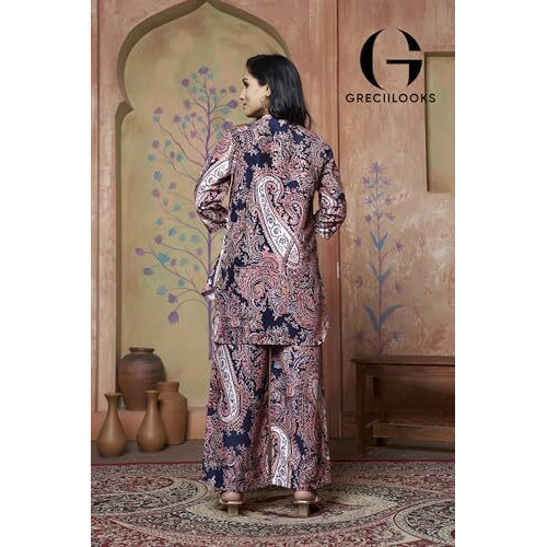 Greciilooks Women's Casual Rayon Floral Regular Fit Co-Ord Set (Black, Small)