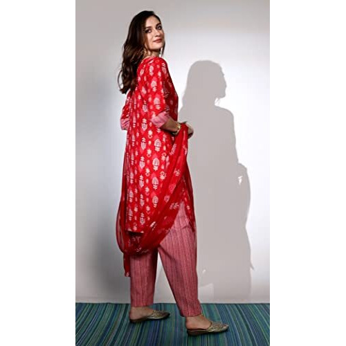 Greciilooks Womens Cotton Casual Regular Fit Kurta Set (Pink, X-Large)