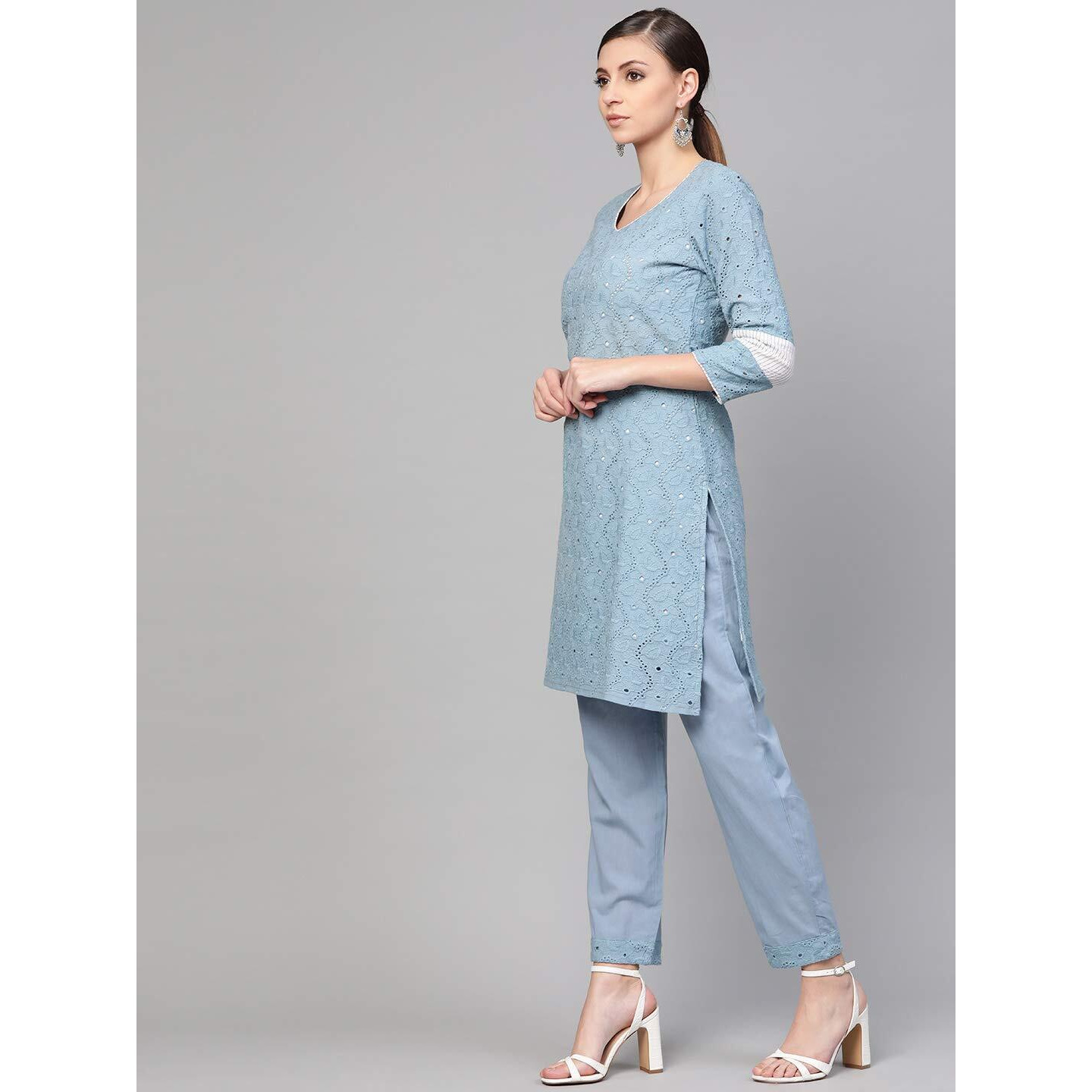 Idalia Cotton Blend Kurta Set For Women, 3/4 Sleeve, Calf-Length, Elegant Design For Special Occasions