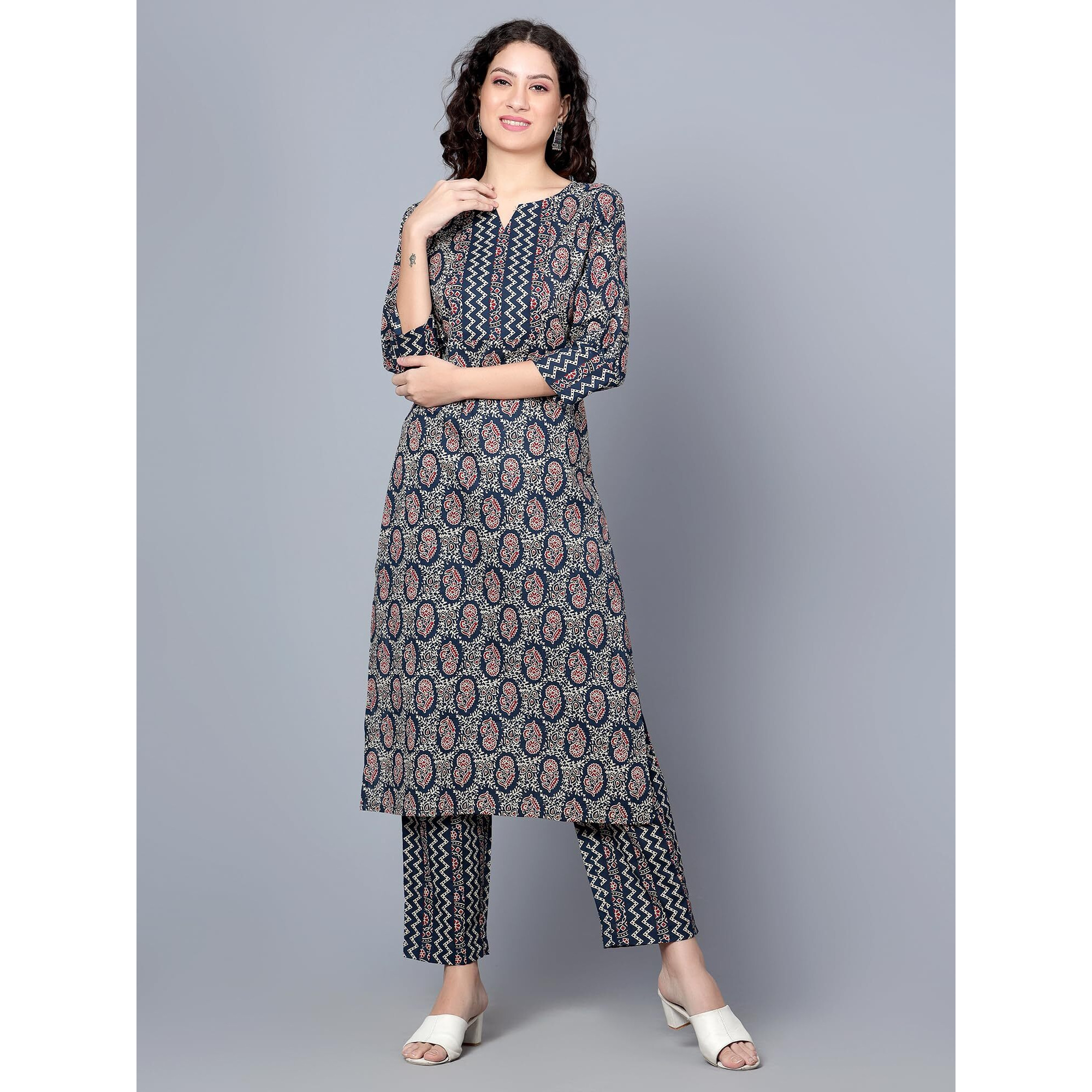 Idalia Indigo Blue Printed Cotton Kurta Set