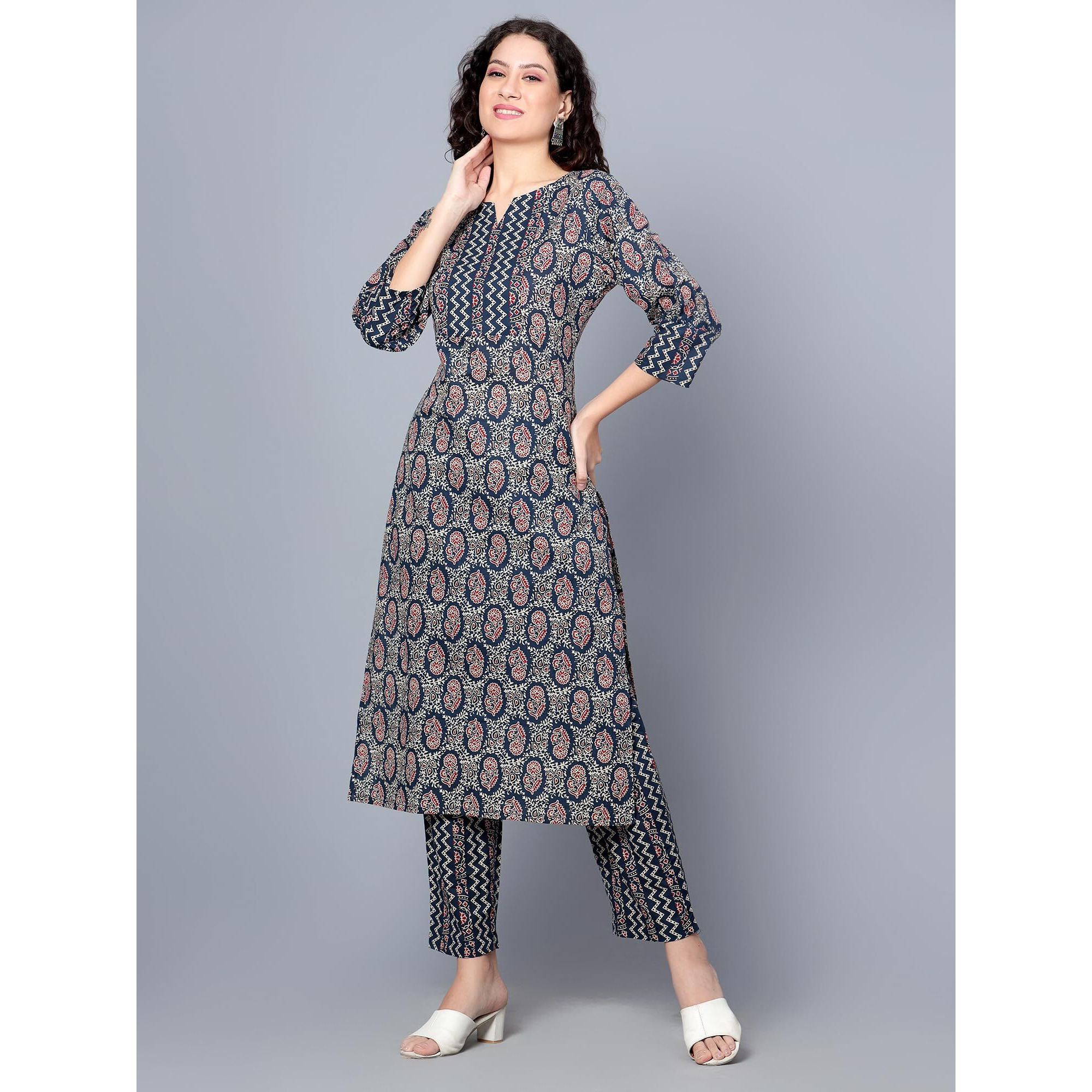 Idalia Indigo Blue Printed Cotton Kurta Set