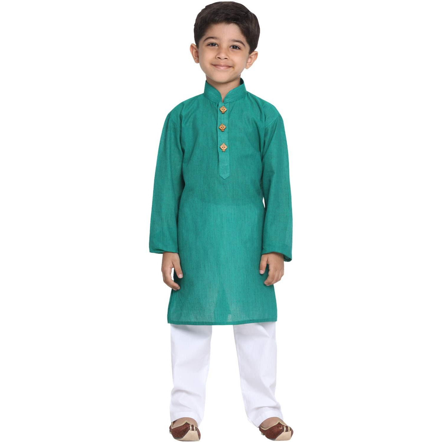 Jbn Creation Boys' Teal Green And White Pure Cotton Kurta Pyjama Set_Jbnbk070Gnnpwh_32L