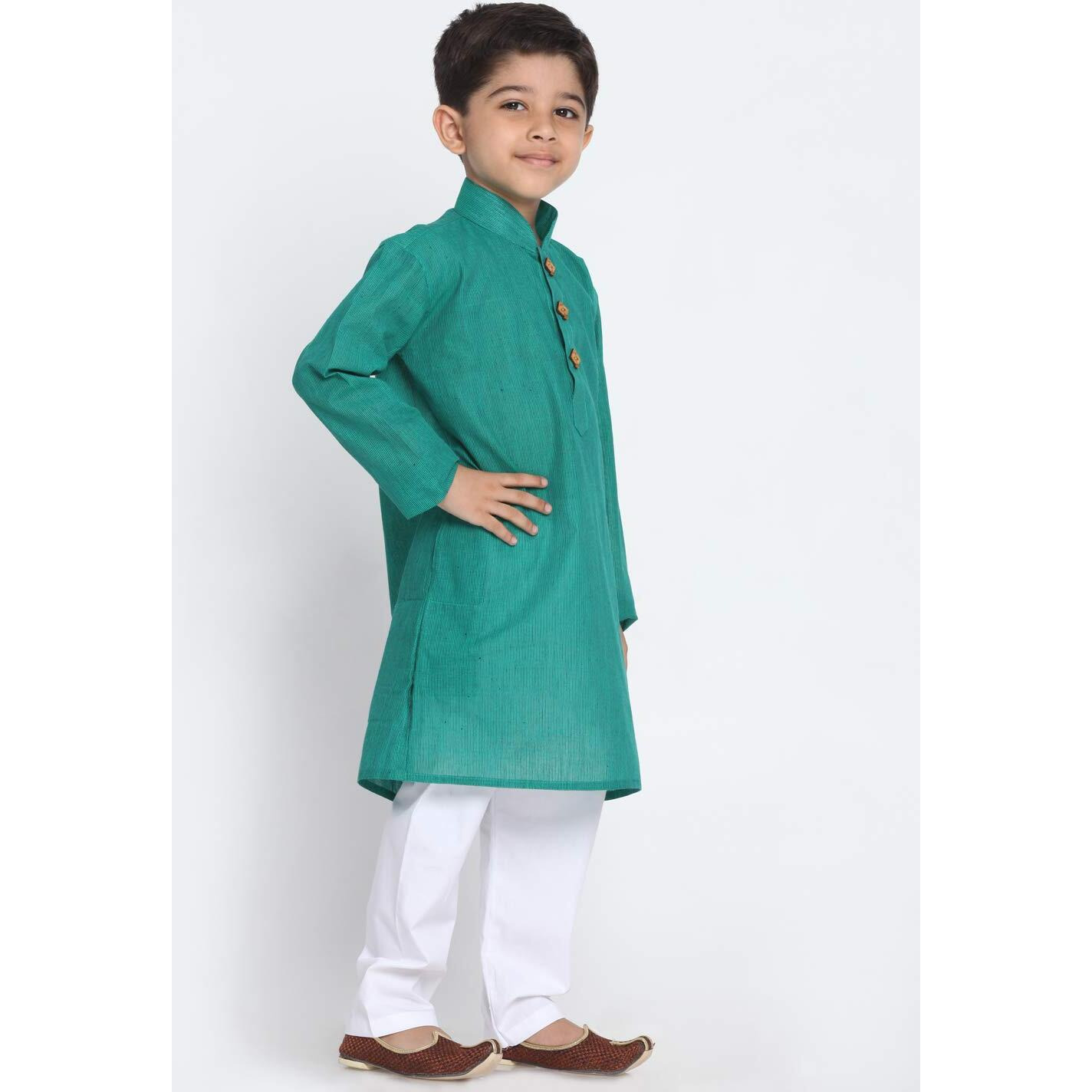 Jbn Creation Boys' Teal Green And White Pure Cotton Kurta Pyjama Set_Jbnbk070Gnnpwh_32L