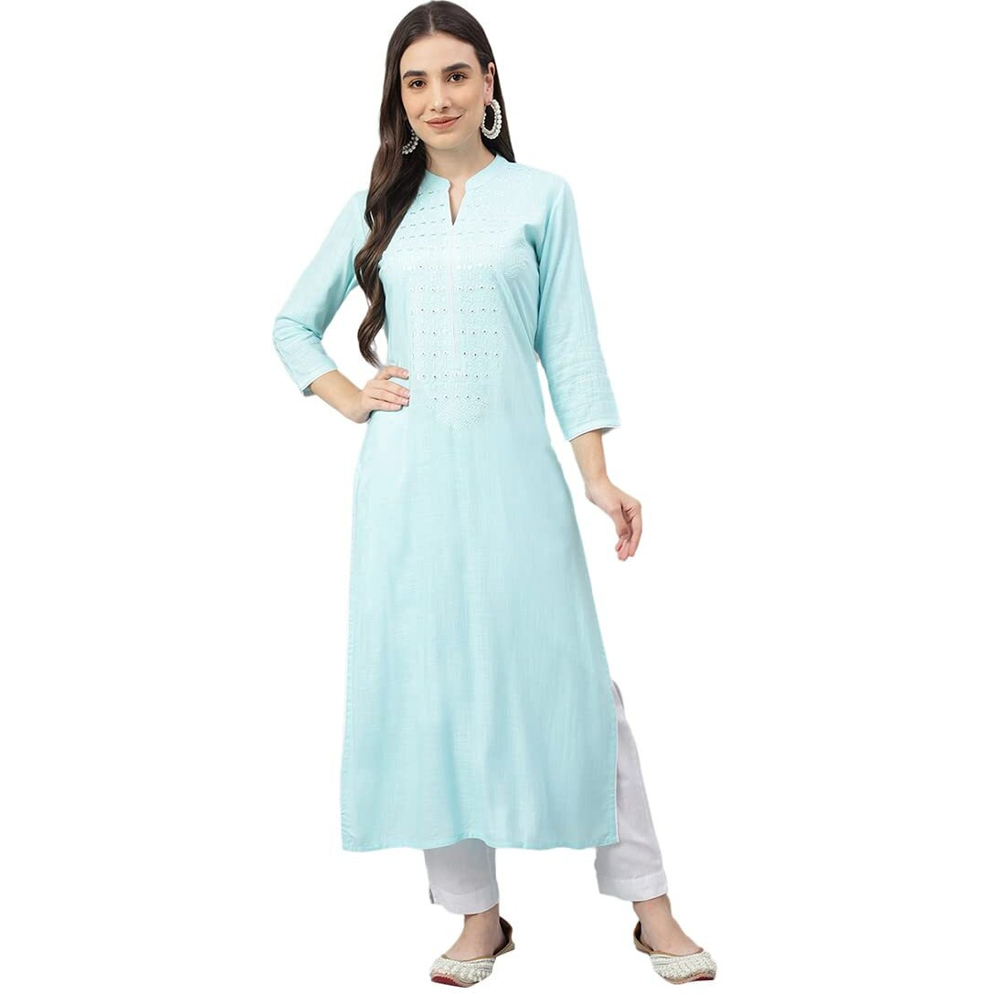 Idalia Sky Blue Embroidered Rayon Kurta