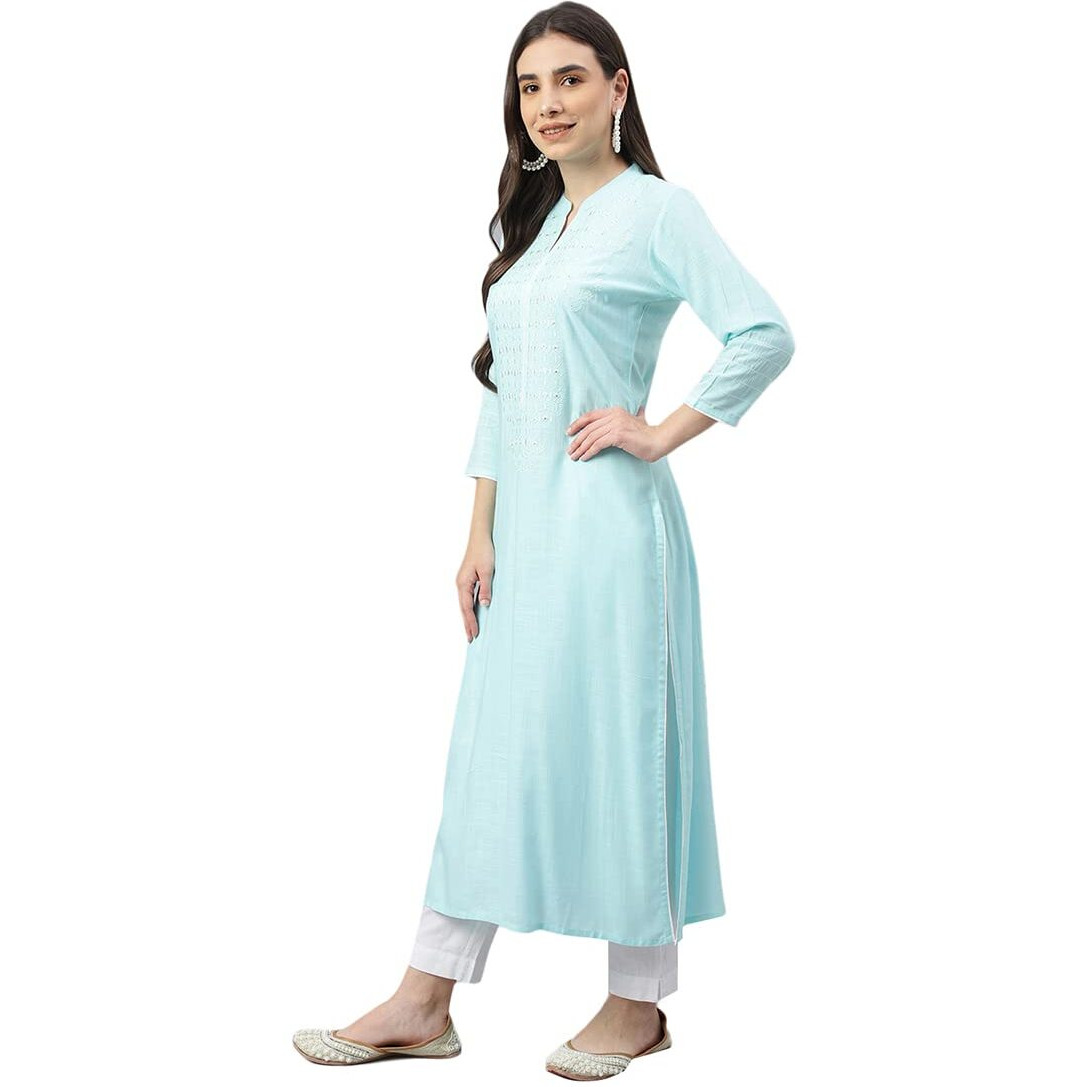 Idalia Sky Blue Embroidered Rayon Kurta