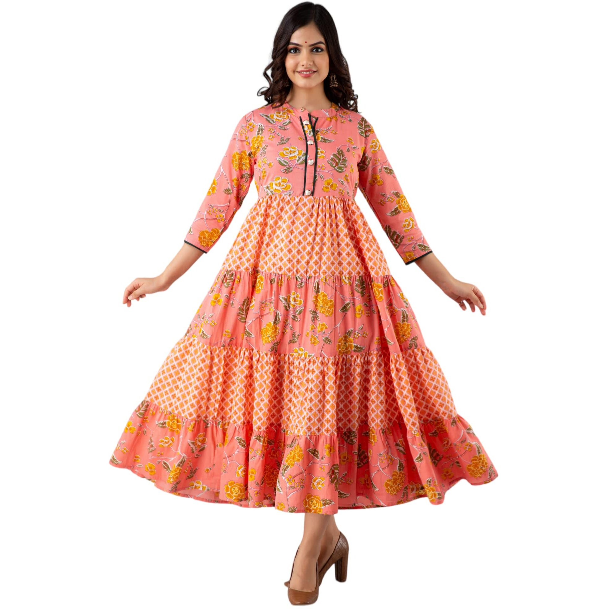 Jikonet Women's Cotton Anarkali Midi Casual Dress (G37Ox_Ti-250-3Xl_Orange