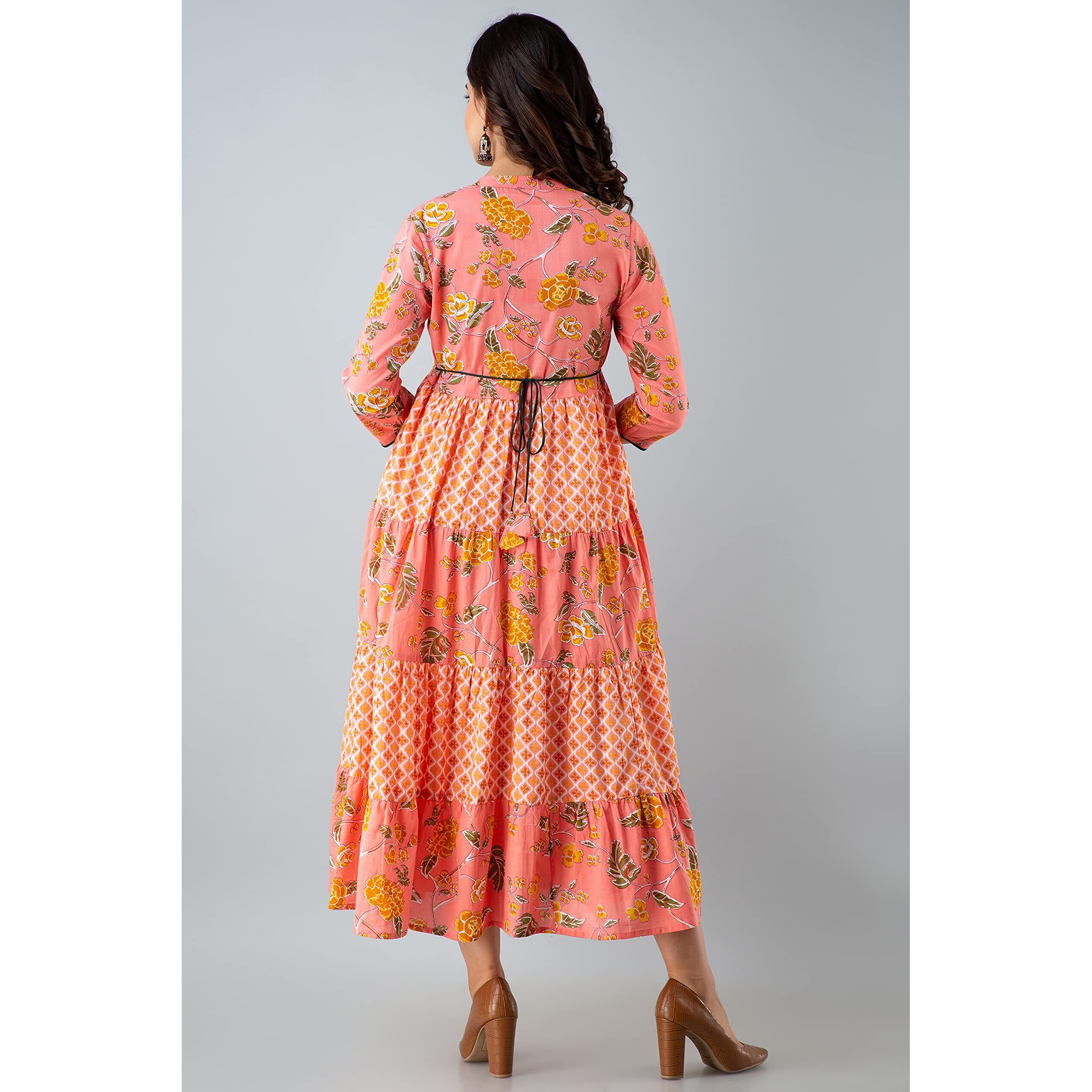 Jikonet Women's Cotton Anarkali Midi Casual Dress (G37Ox_Ti-250-3Xl_Orange