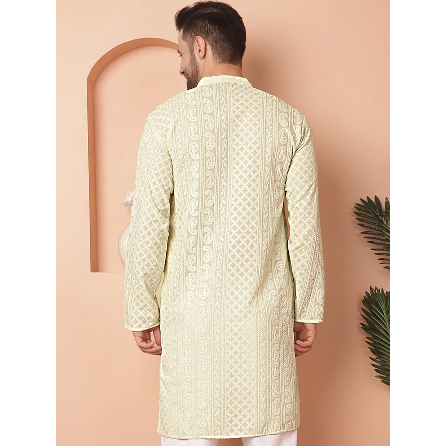 Jompers Men's Pista Chikankari Embroidered Kurtas. (Pista, S)
