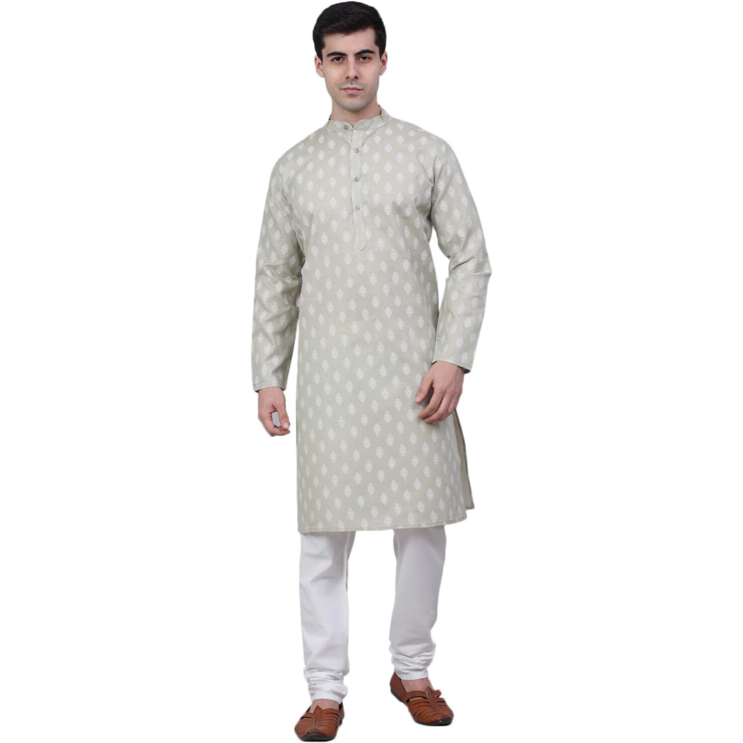 Jompers Men's Cotton Floral Printed Kurta Pyjama Set (Grey, M)