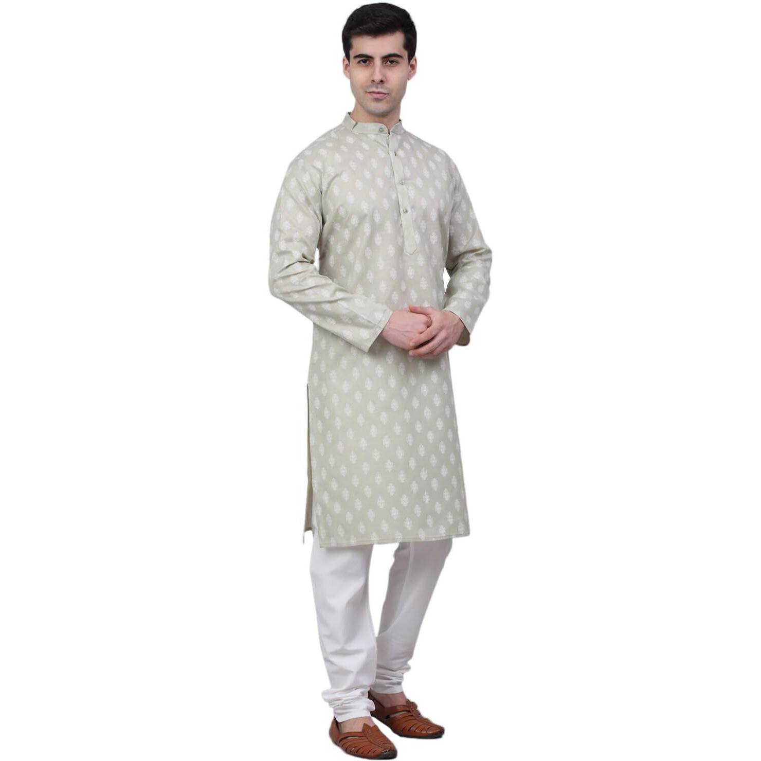 Jompers Men's Cotton Floral Printed Kurta Pyjama Set (Grey, M)