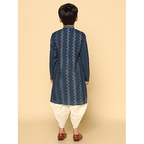 Kisah Kid's Jacquard Full Sleeves Regular Fit Knee Length Woven Blue Kurta|7-8 Years