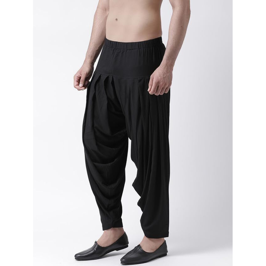 Kisah Mens Patiala, Rayon Solid Dyed Black Patiala Pant For Men, 36