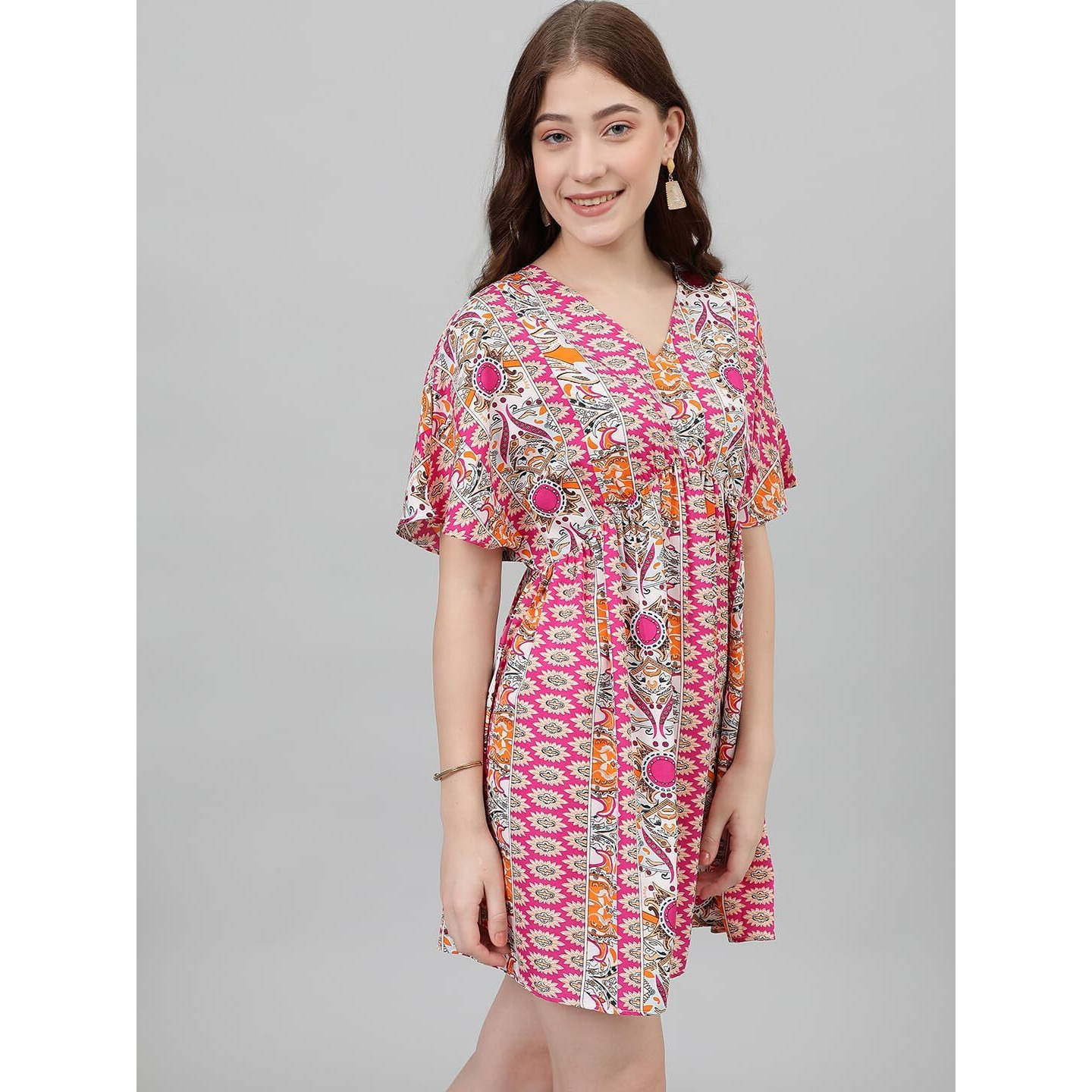 Kotty Women's Fit And Flare Printed Crepe Multicolor Dress