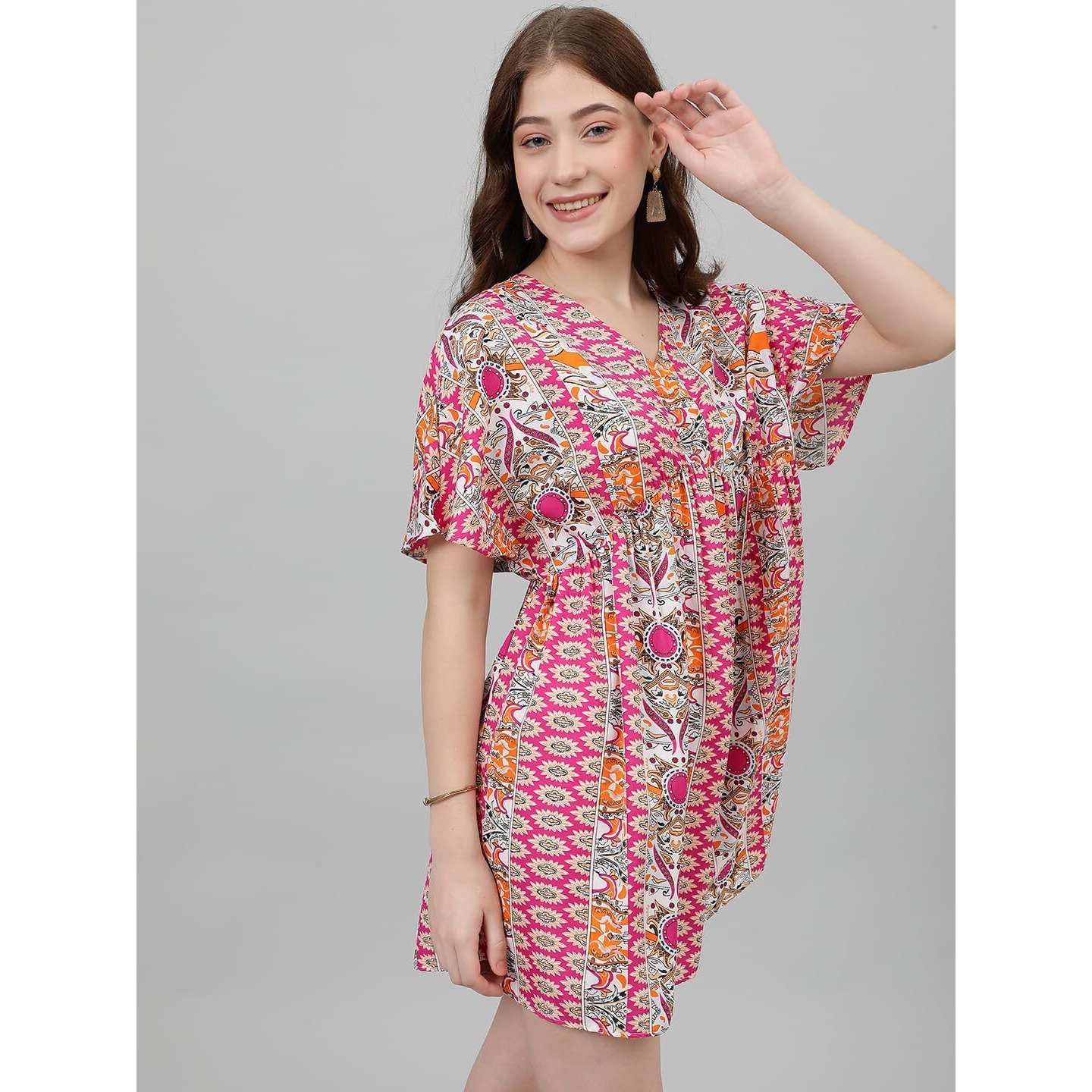 Kotty Women's Fit And Flare Printed Crepe Multicolor Dress