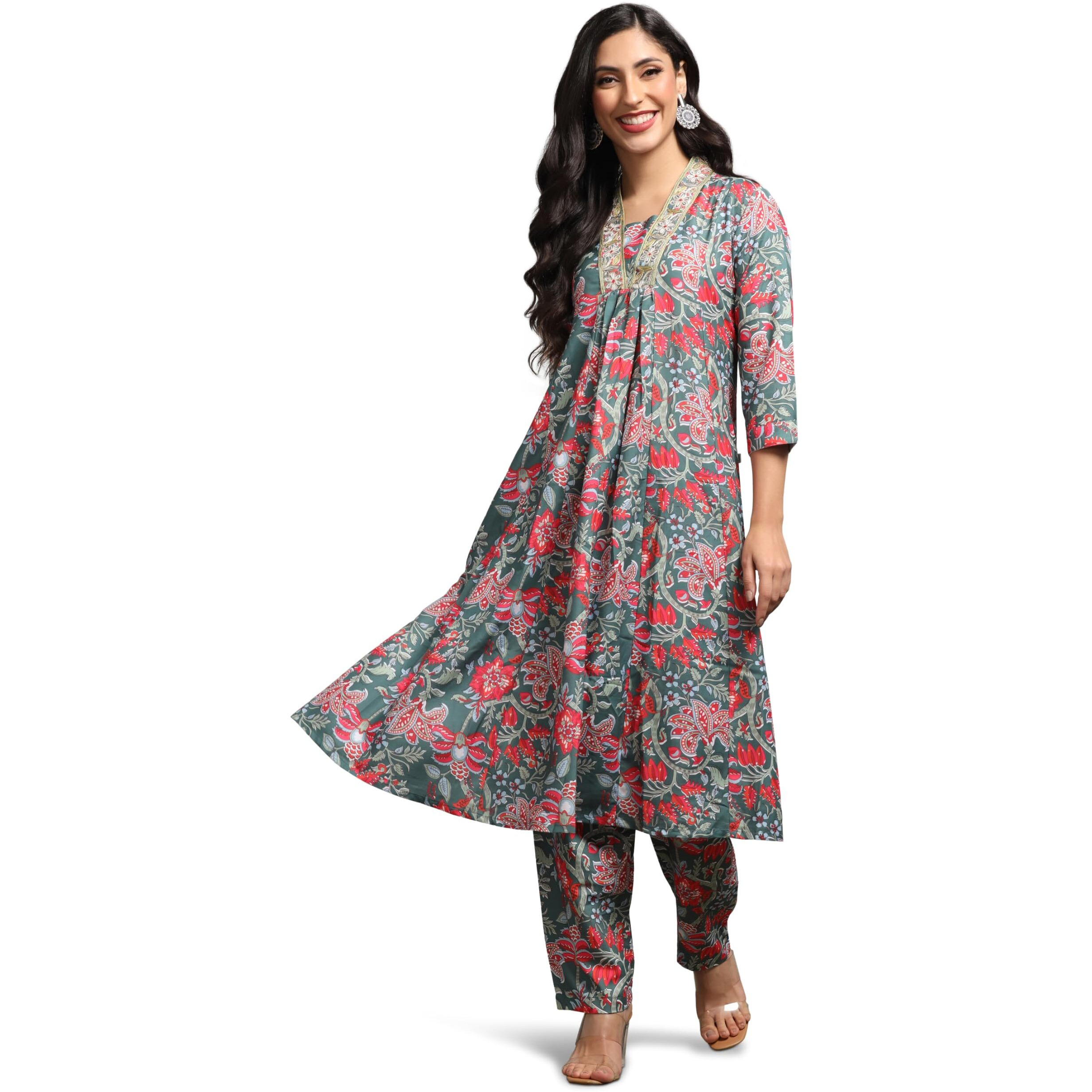 Leriya Fashion Women's Semi Cotton Regular Kurta (Lf-K2732&P154_Olive_M)
