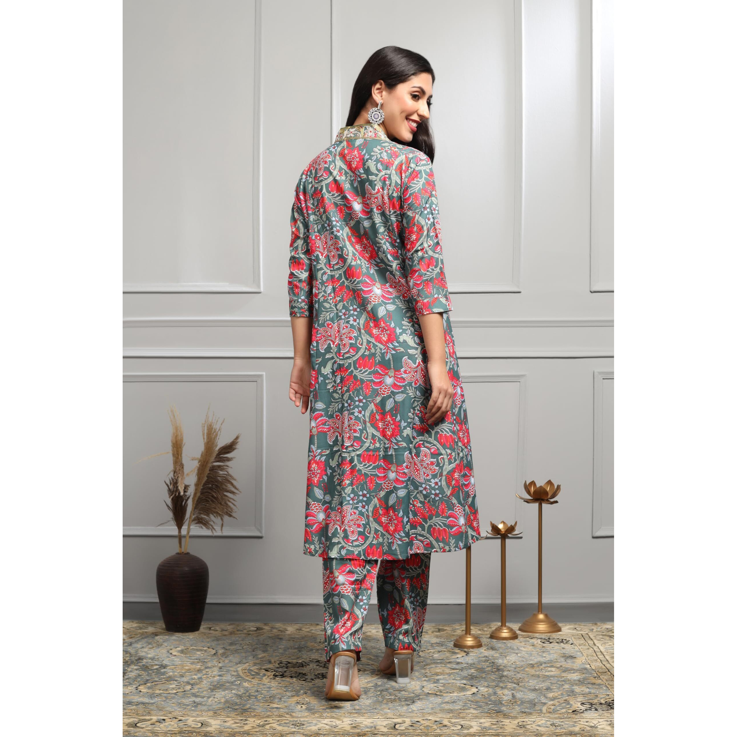 Leriya Fashion Women's Semi Cotton Regular Kurta (Lf-K2732&P154_Olive_M)