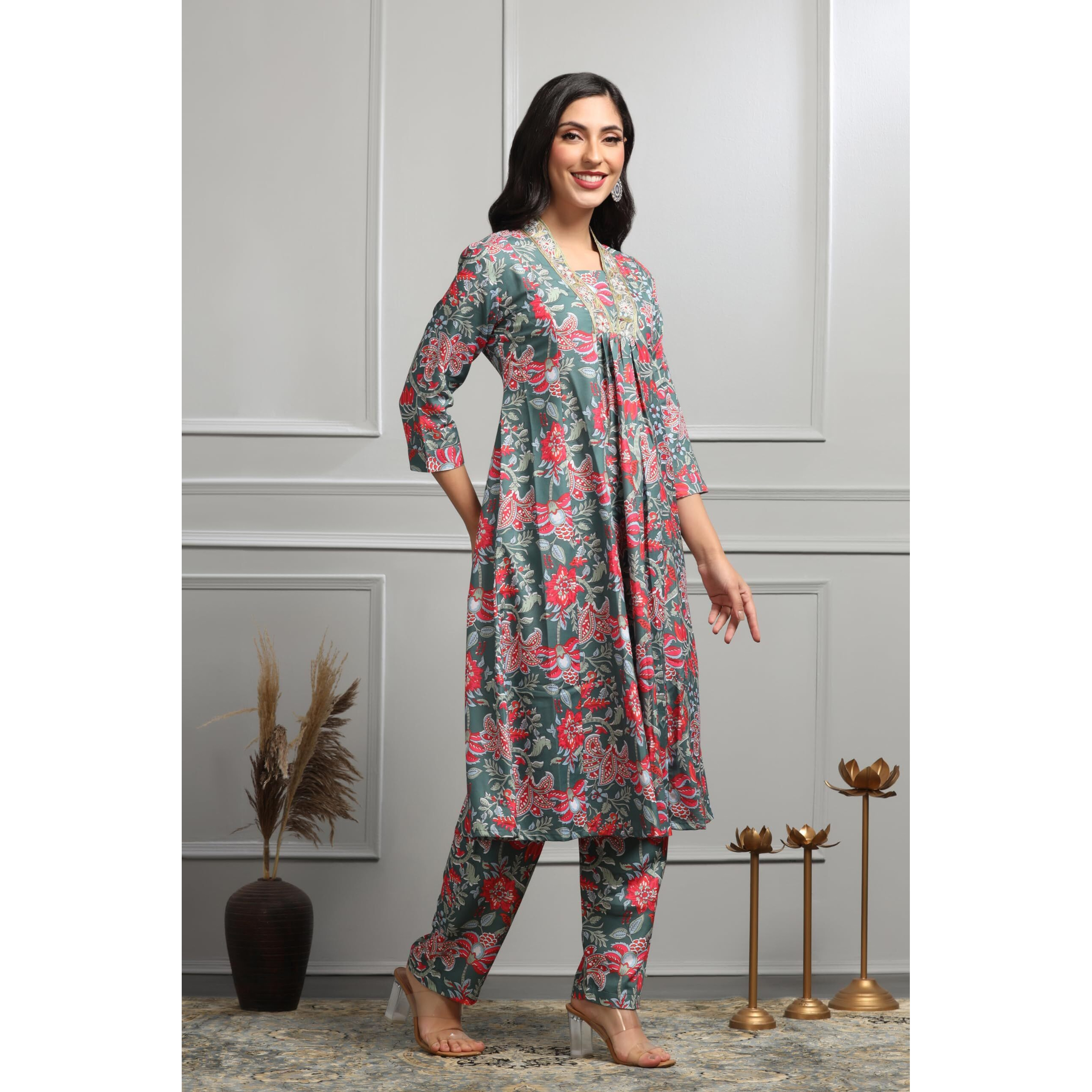 Leriya Fashion Women's Semi Cotton Regular Kurta (Lf-K2732&P154_Olive_M)