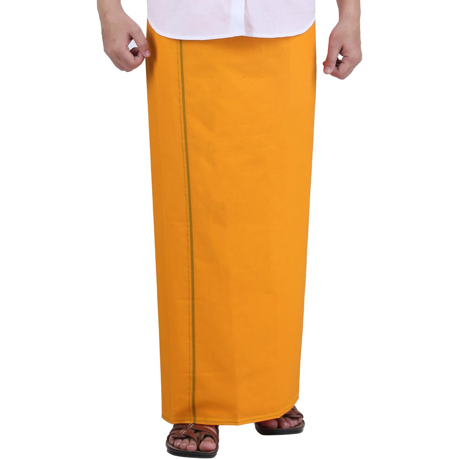 Prakasam Cotton Mens Mango Colour Welcro Pocket Single Dhoti (Roja-Mango) Size -Large (Hip Size 42 To 46)