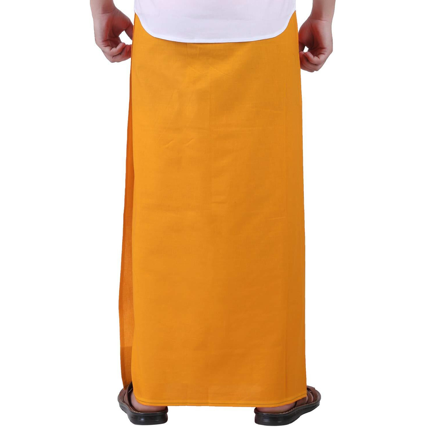 Prakasam Cotton Mens Mango Colour Welcro Pocket Single Dhoti (Roja-Mango) Size -Large (Hip Size 42 To 46)