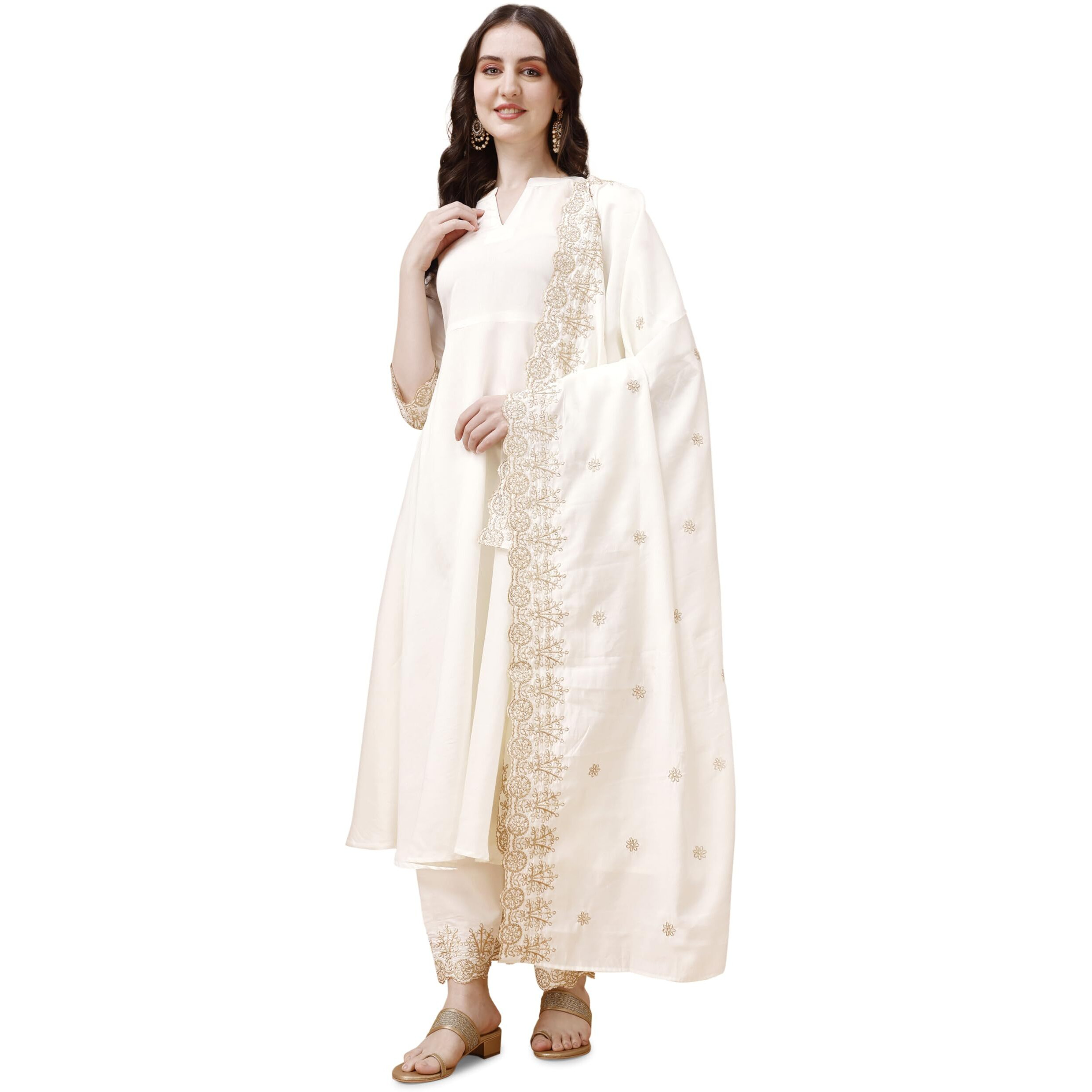Pratham Blue Women's Silk Embroidered Anarkali Kurta With Palazzos And Dupatta (Pb-6056-M_White)