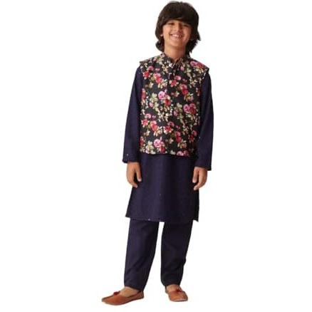 Pspeaches Boys Floral Embroidered Regular Sequinned Kurta With Pyjamas (12-13Years)
