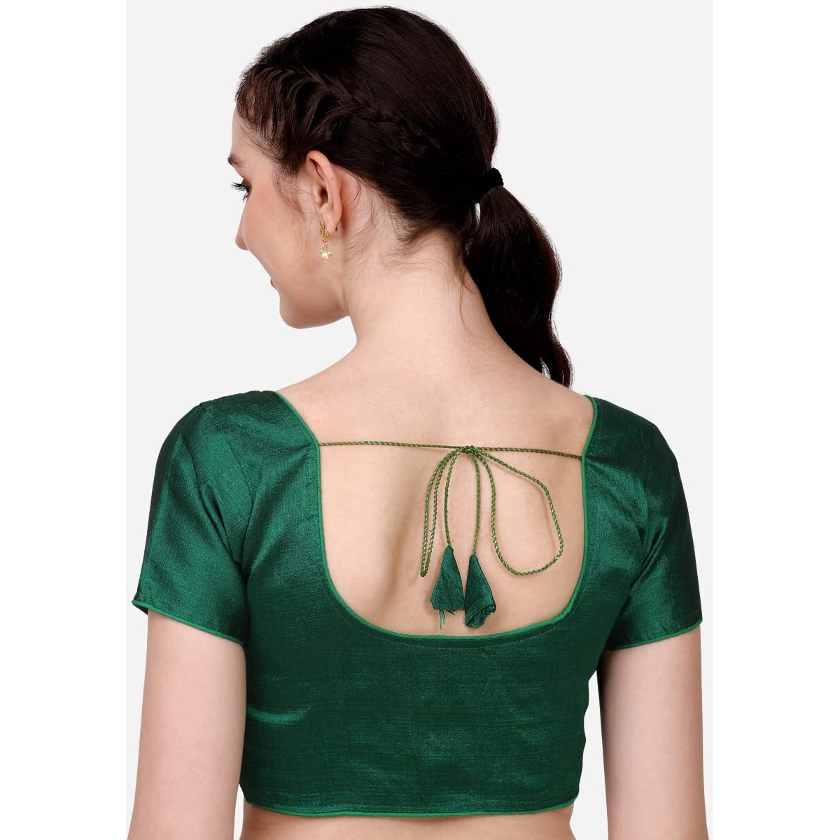 Pujia Mills Women's Silk Solid Short Sleeve Blouse (Kajal 3 Blouse_Green_38)