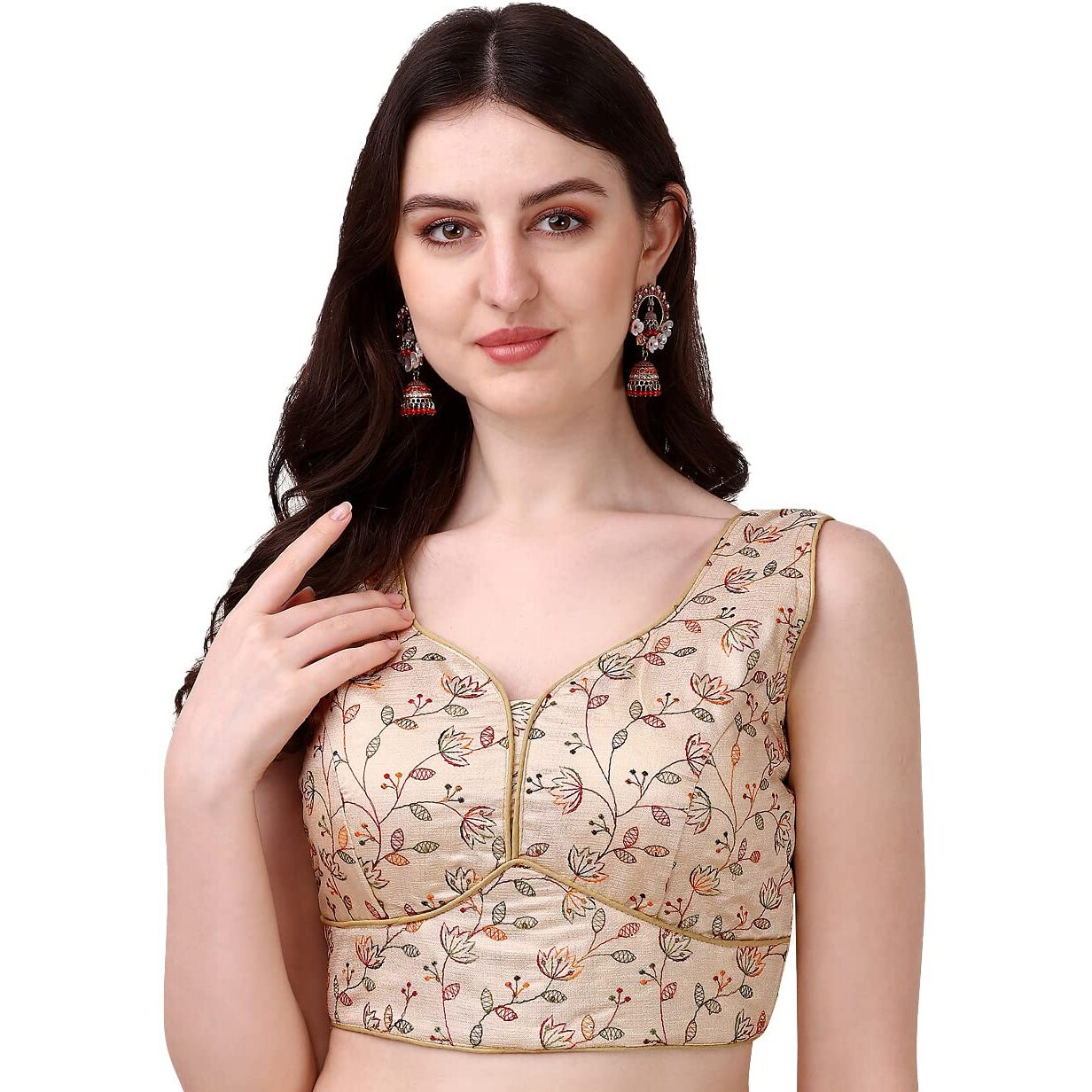 Pujia Mills Womens Sweetheart Neck Sleeveless Saree Blouse(Pihu Gold_38)