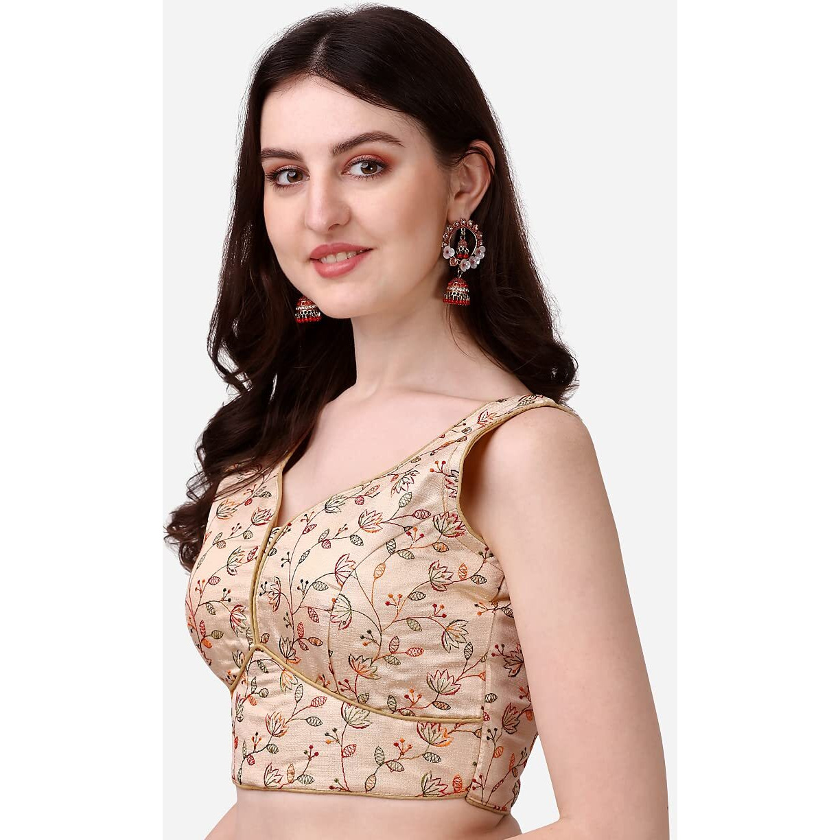 Pujia Mills Womens Sweetheart Neck Sleeveless Saree Blouse(Pihu Gold_38)