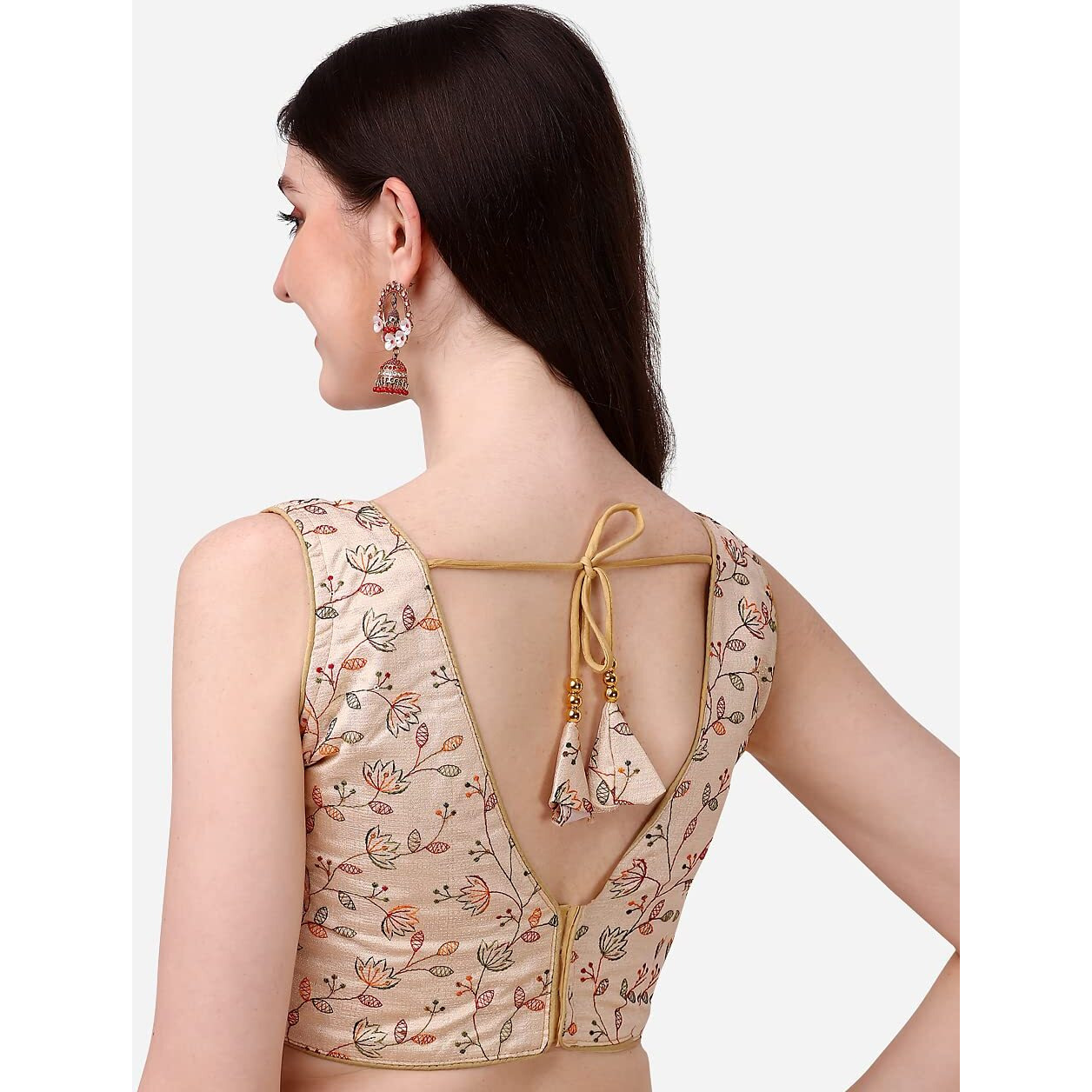 Pujia Mills Womens Sweetheart Neck Sleeveless Saree Blouse(Pihu Gold_38)