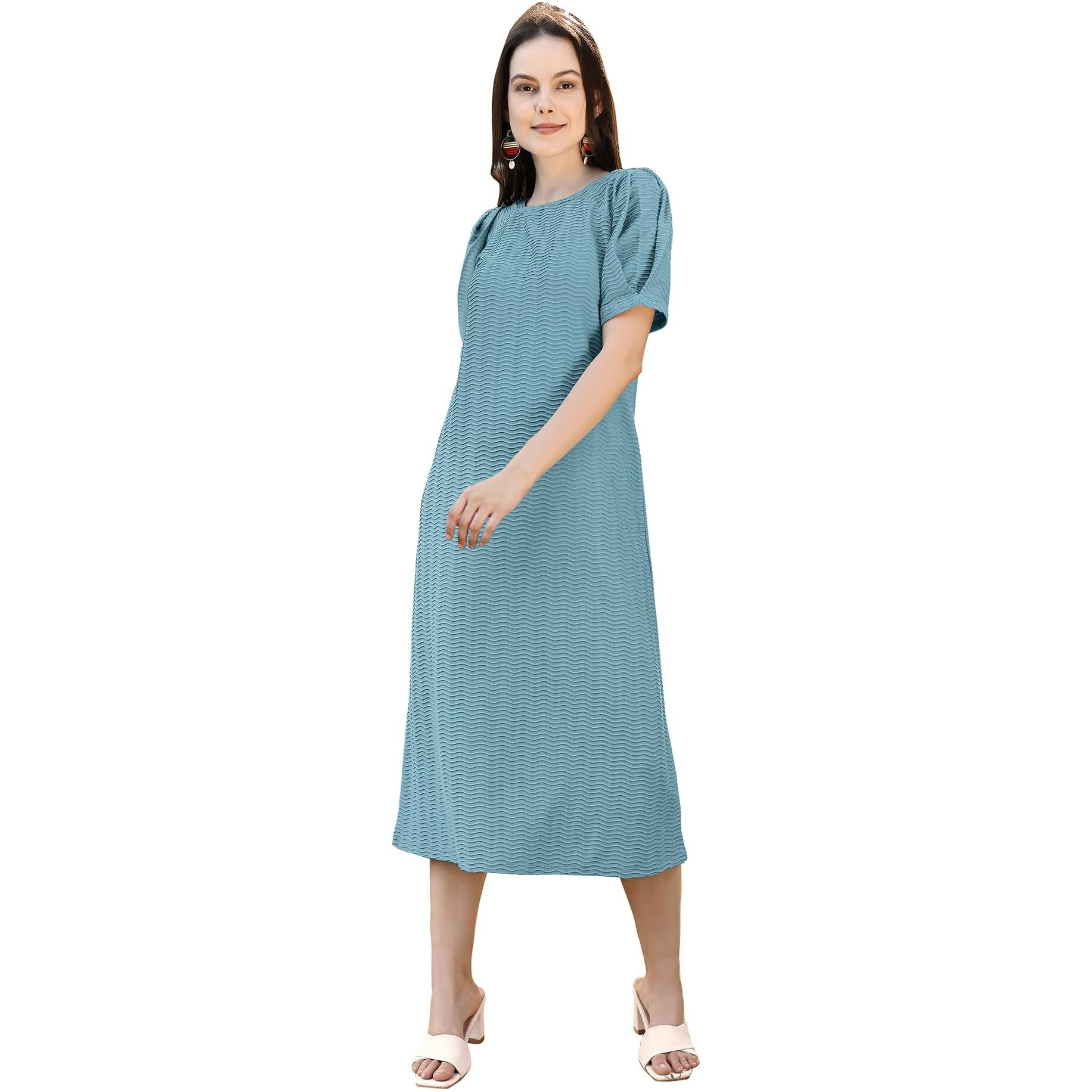 Purvaja Womens A-Line Below Knee Length Dress (Yuvi-013-Dusty_Sage Blue_X-Large)