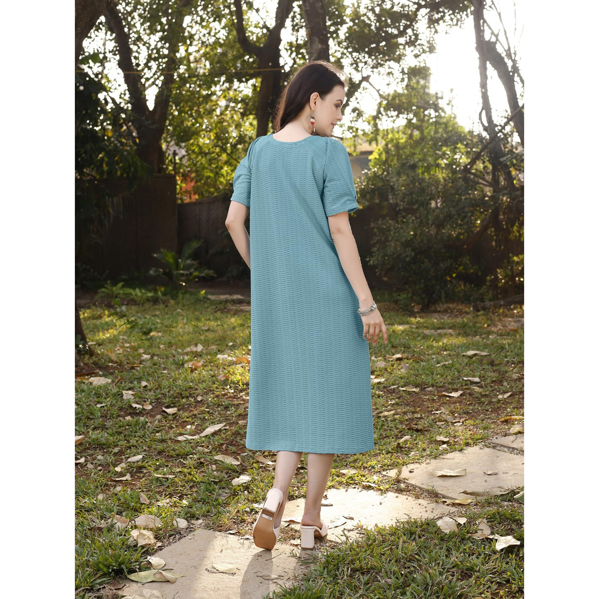 Purvaja Womens A-Line Below Knee Length Dress (Yuvi-013-Dusty_Sage Blue_X-Large)