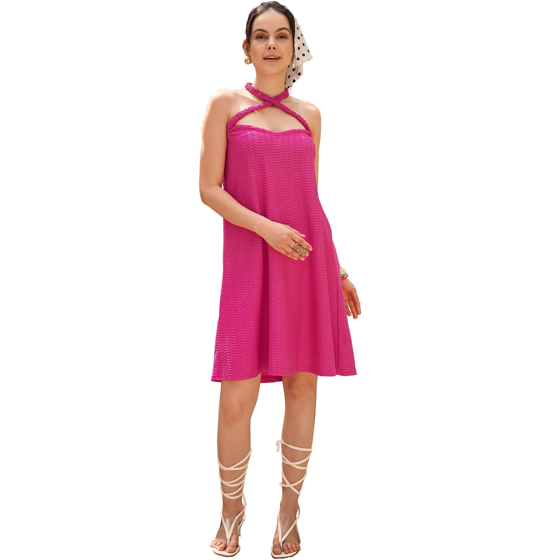 Purvaja Womens A-Line/Flared Above Knee Length Dress (Yuvi-002-Pink_Pink_X-Large)