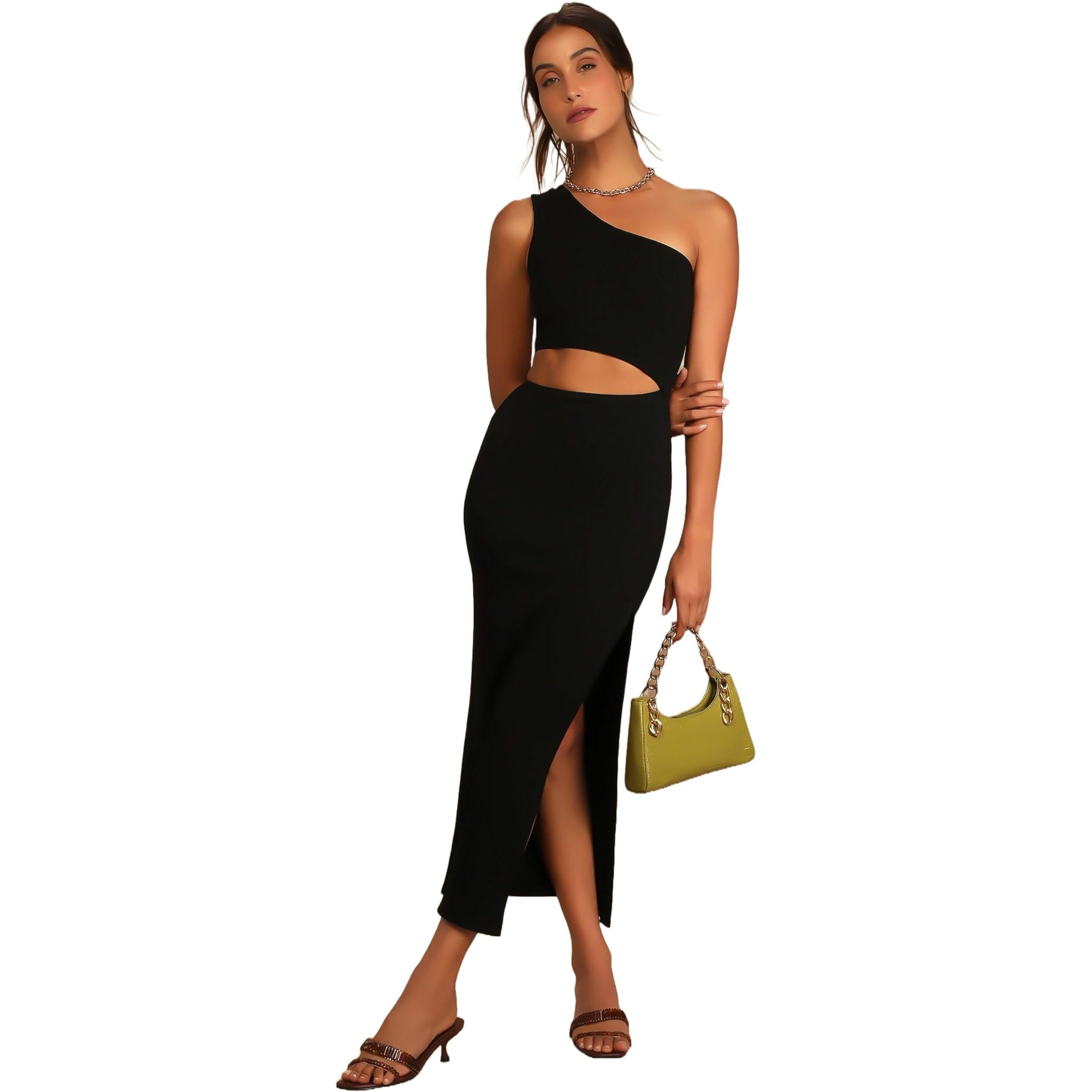 Rare Women's Spandex A-Line Midi Dress (Ep8041A_Black