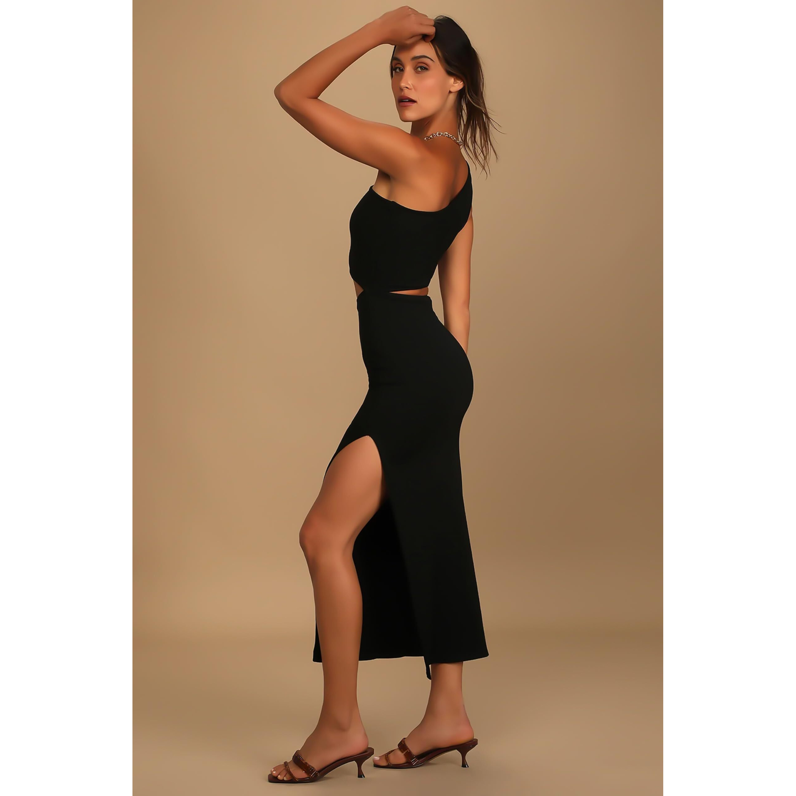 Rare Women's Spandex A-Line Midi Dress (Ep8041A_Black
