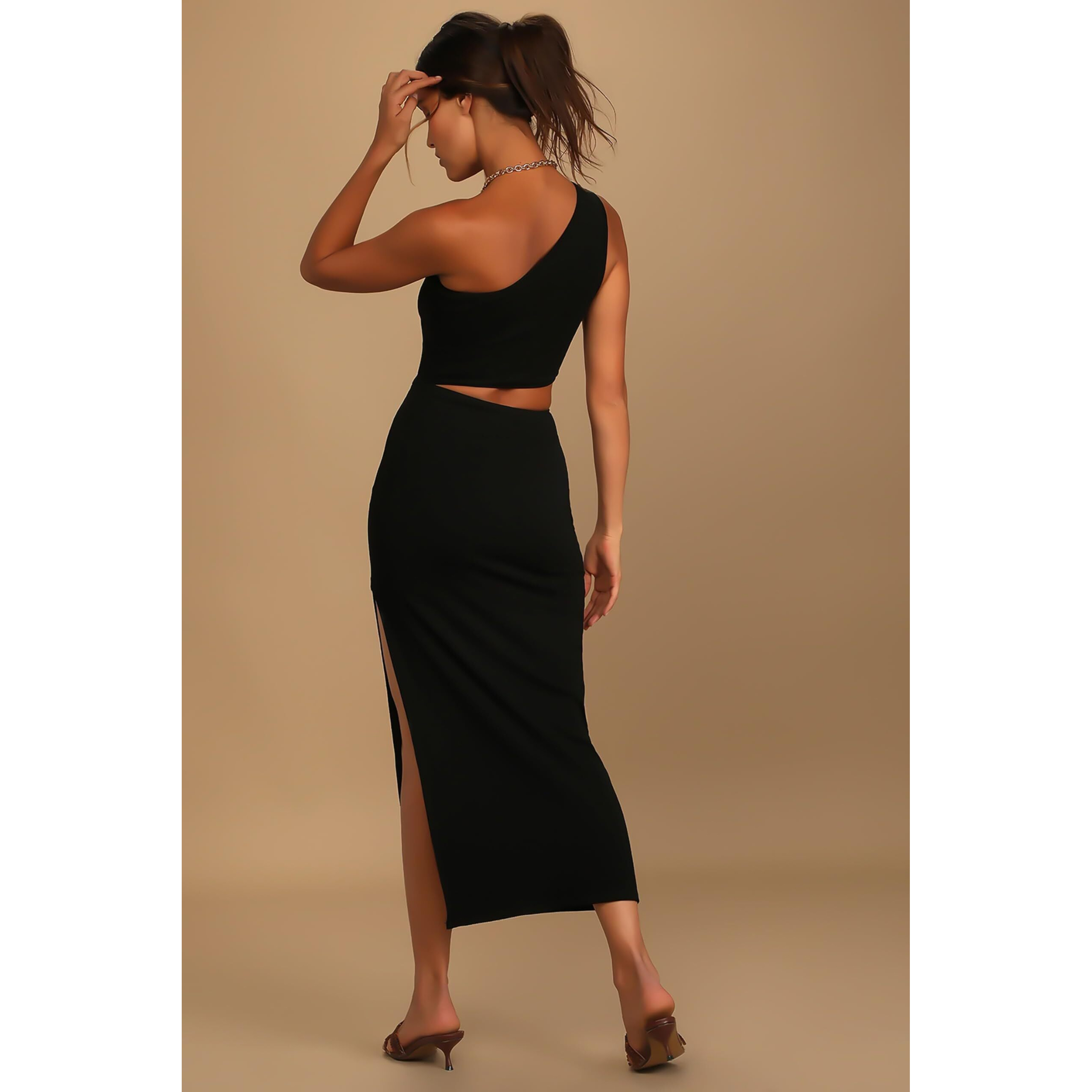 Rare Women's Spandex A-Line Midi Dress (Ep8041A_Black