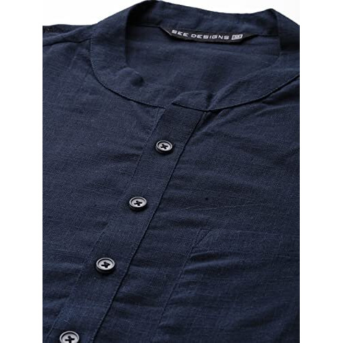 See Designs Men's Blue Cotton Straight Kurta With Slub Effect - Sdkt1016S (S)