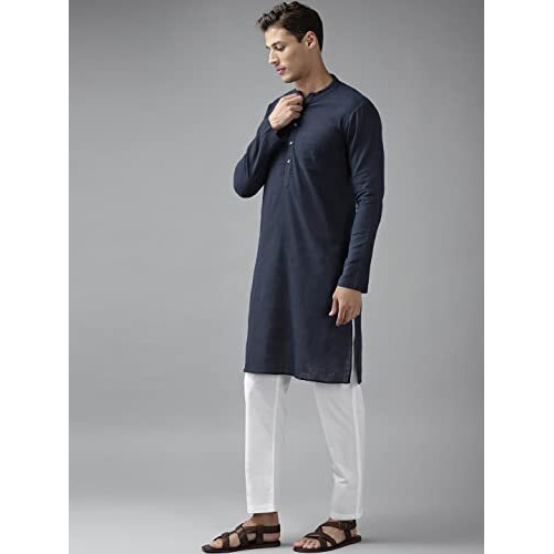 See Designs Men's Blue Cotton Straight Kurta With Slub Effect - Sdkt1016S (S)