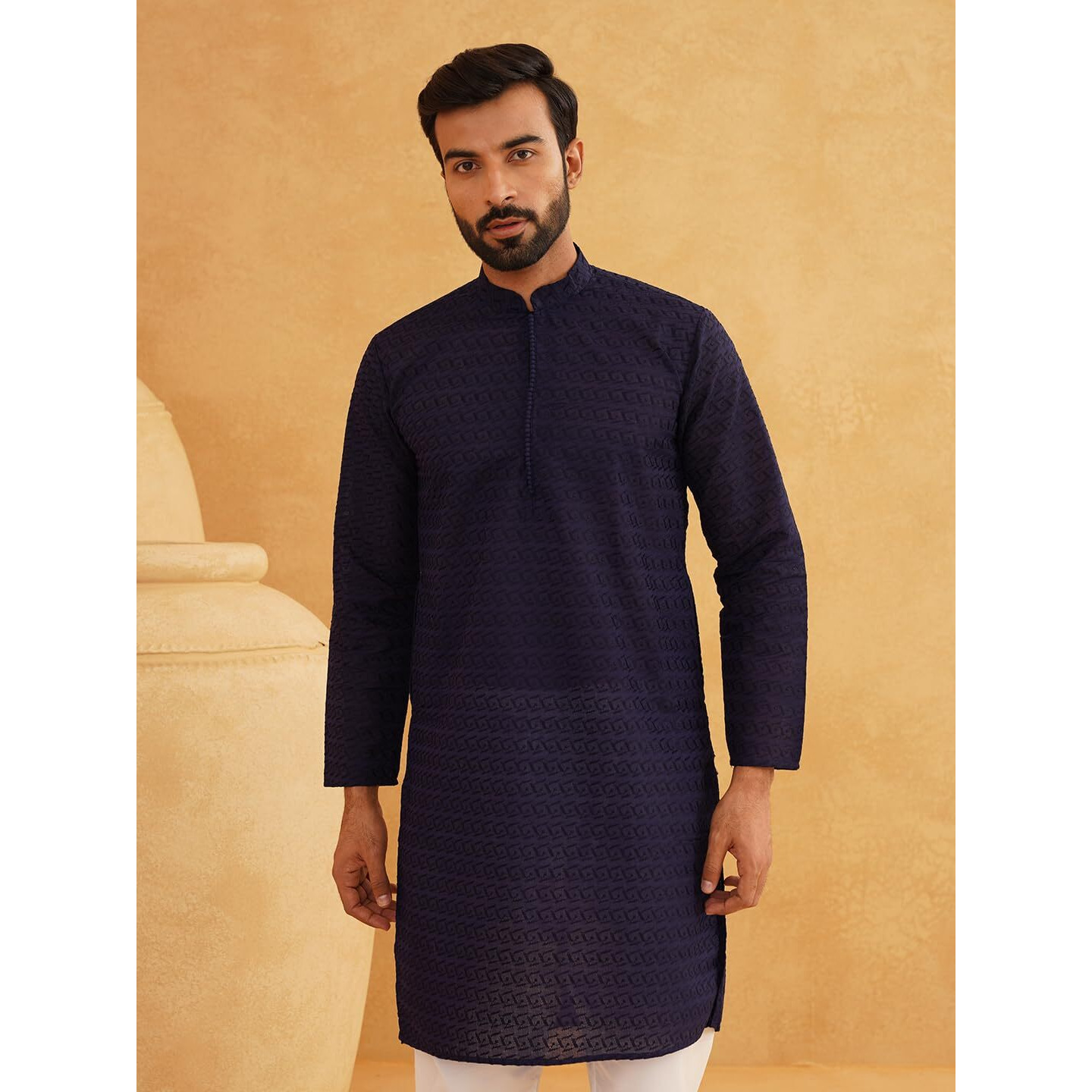 Sojanya (Since 1958 Festive Heritage Elegant Chikankari Navy Kurta For Men