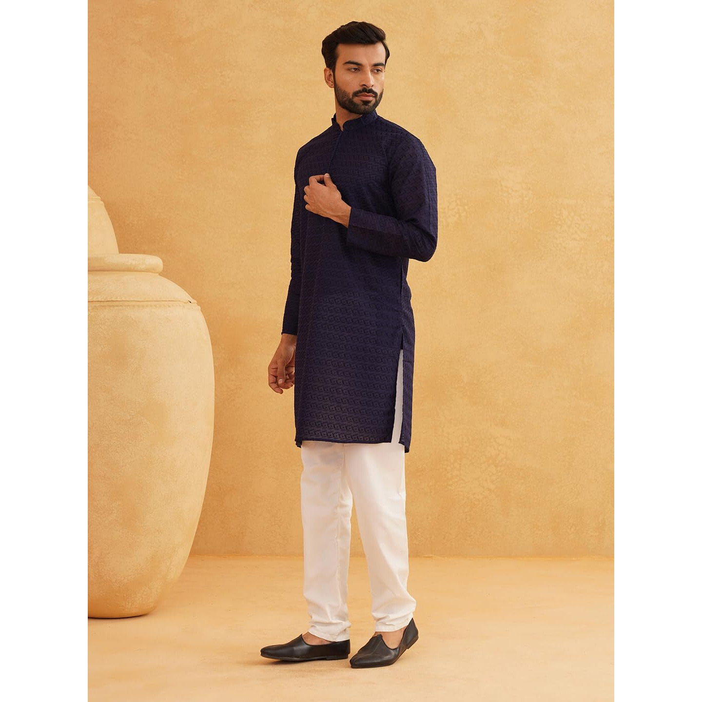 Sojanya (Since 1958 Festive Heritage Elegant Chikankari Navy Kurta For Men