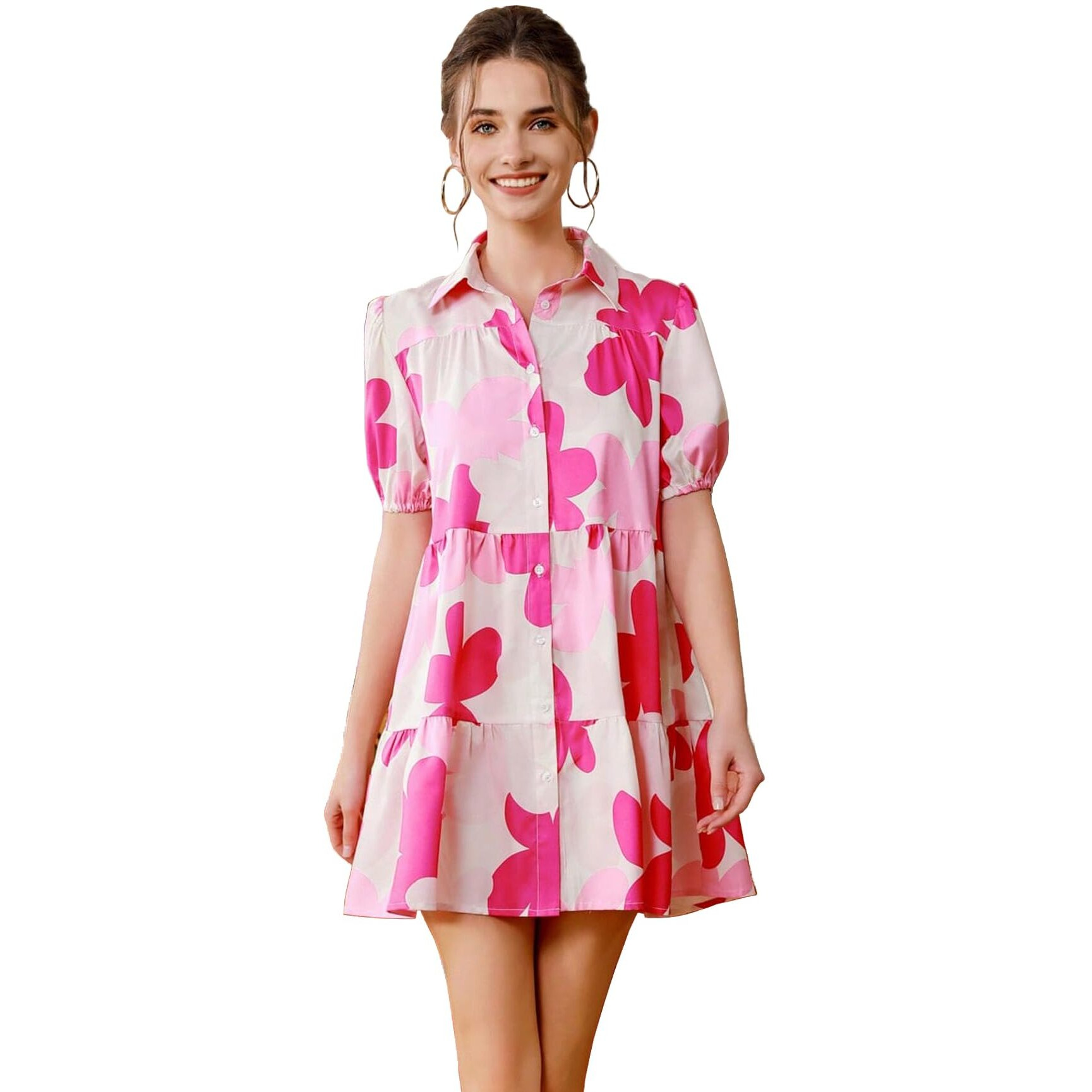 Tadkee Women's Cotton Blend Classic Above The Knee Casual Dress (Fn-One-Piece-129-Pink-L_Pink_L)