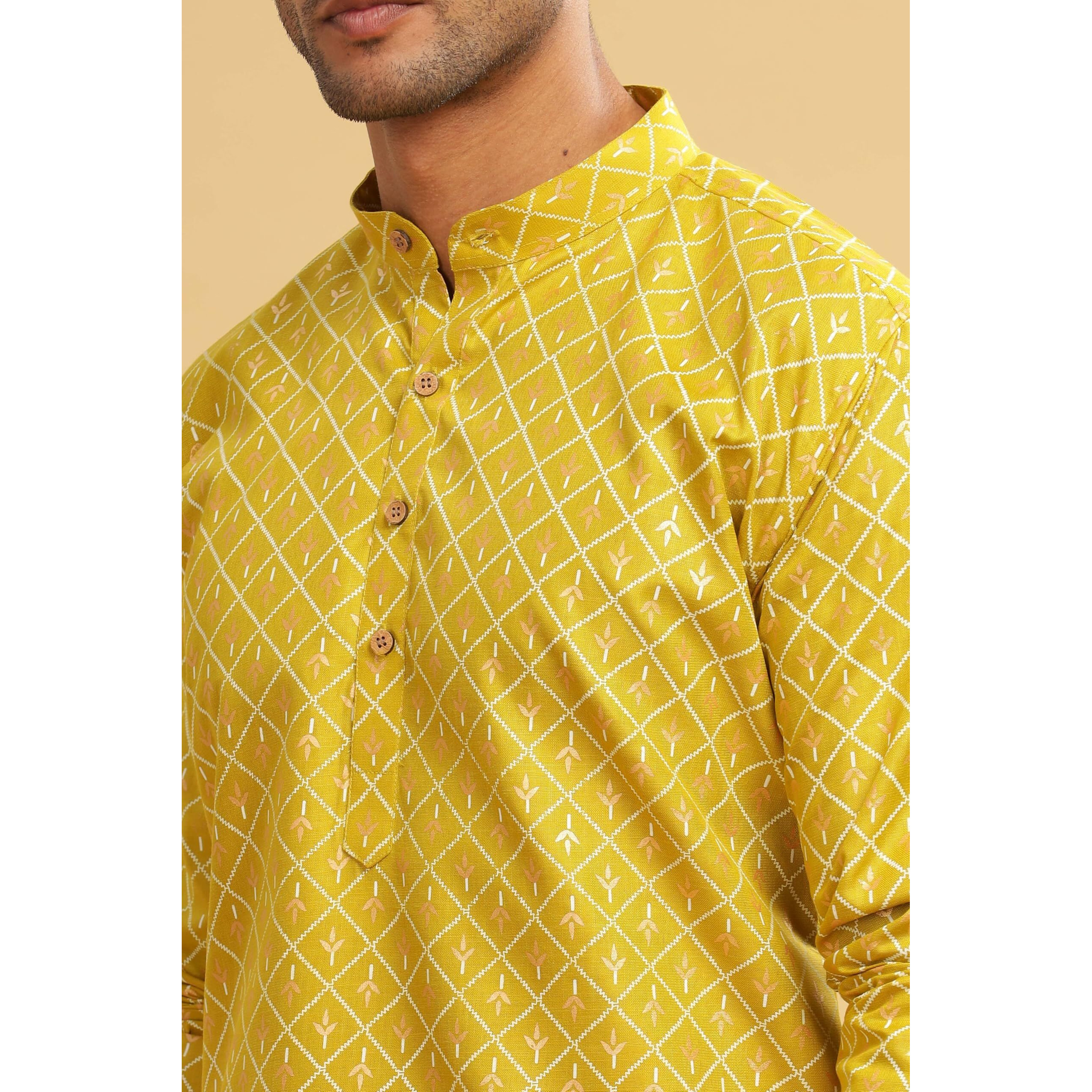 Be Active Men's Cotton Regular Fit Kurta (C-399-2_Green-1