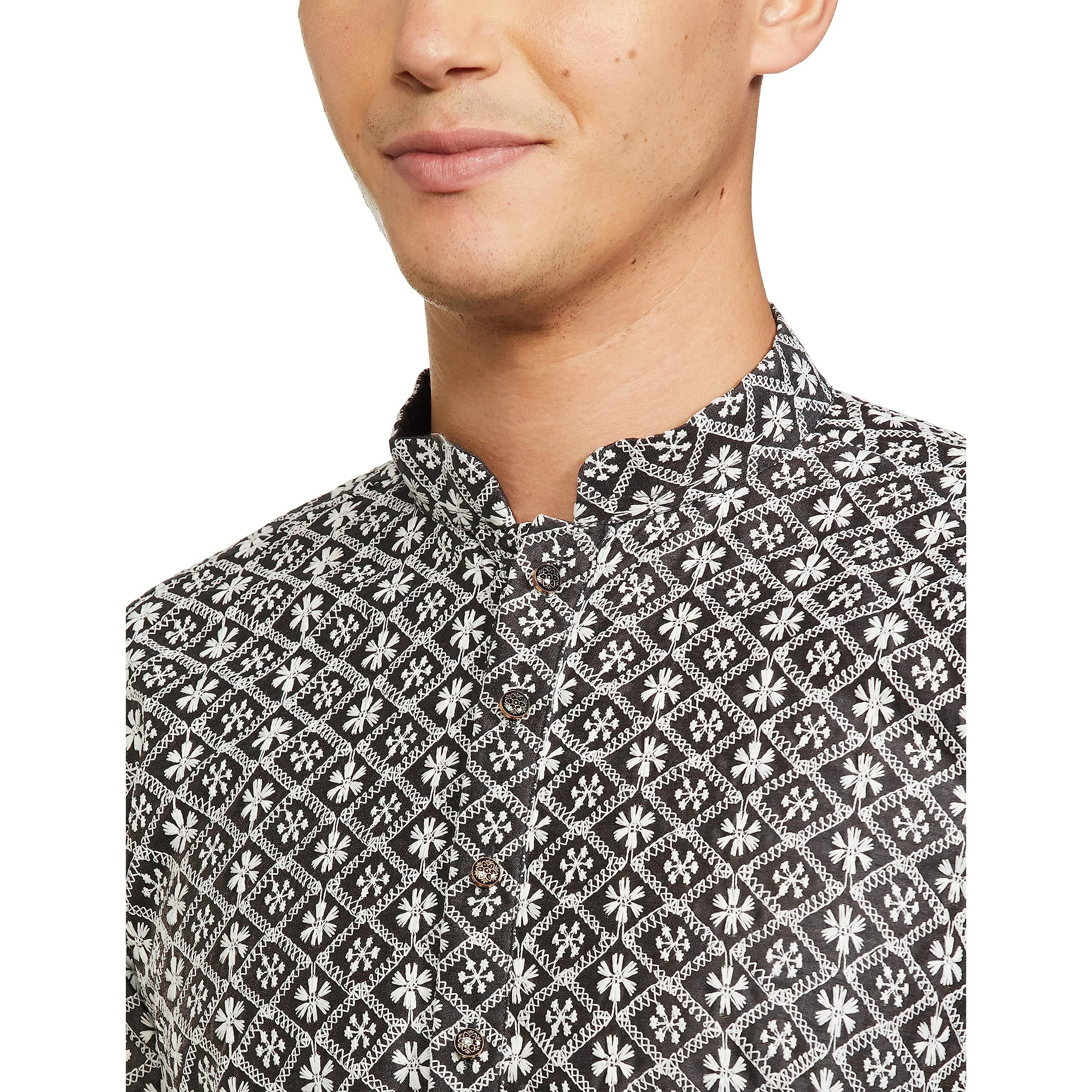 Be Active Men's Traditional Embroidered Lucknowi Full Sleeves Kurta || Cotton Kurta For Men || Men Kurta For Wedding || Kurta For Men (Rfsk0013-Kr 4 M) Grey