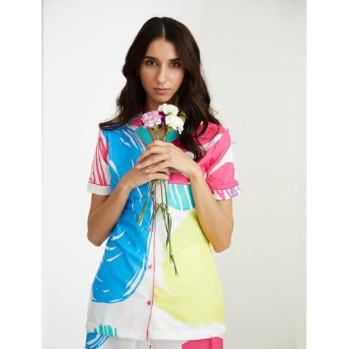 Noble Monk Women Night Suit Set Multicolor Graphic Print