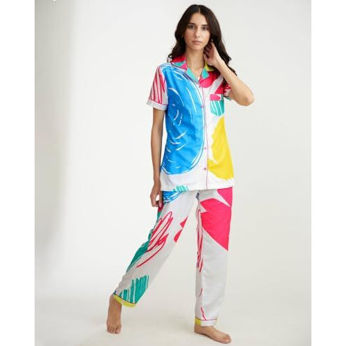 Noble Monk Women Night Suit Set Multicolor Graphic Print