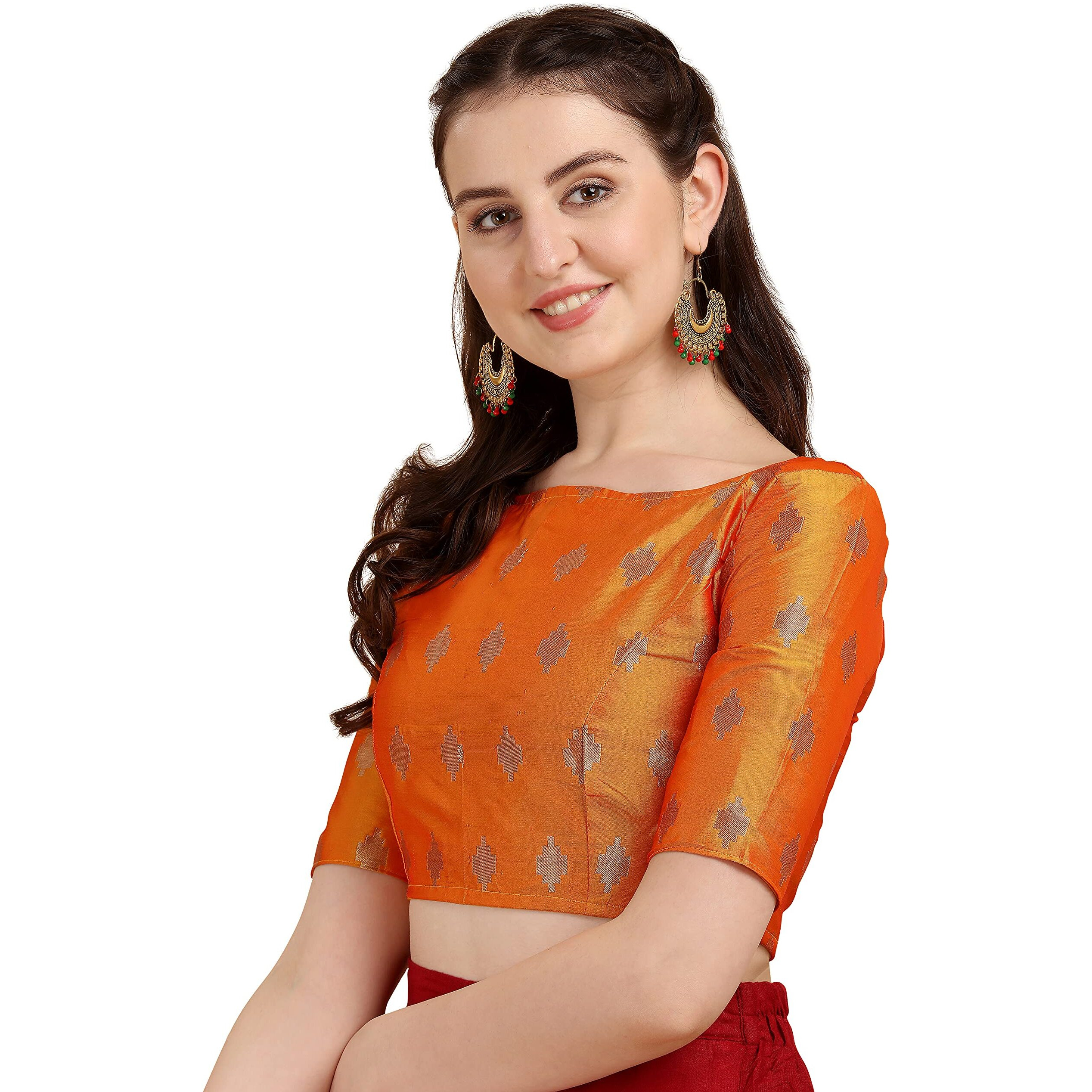 Oomph Women's Indian Ethnic Wear Designer Zari Work Boat Neck Half Sleeve Readymade Non - Padded Blouse For Saree And Lehnga And Palazzos Or Skirts For A Fusion Twist.