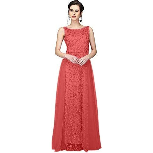 Patlani Women's Net Fit And Flare Knee-Length Dress (All Over-New_Red (Large)