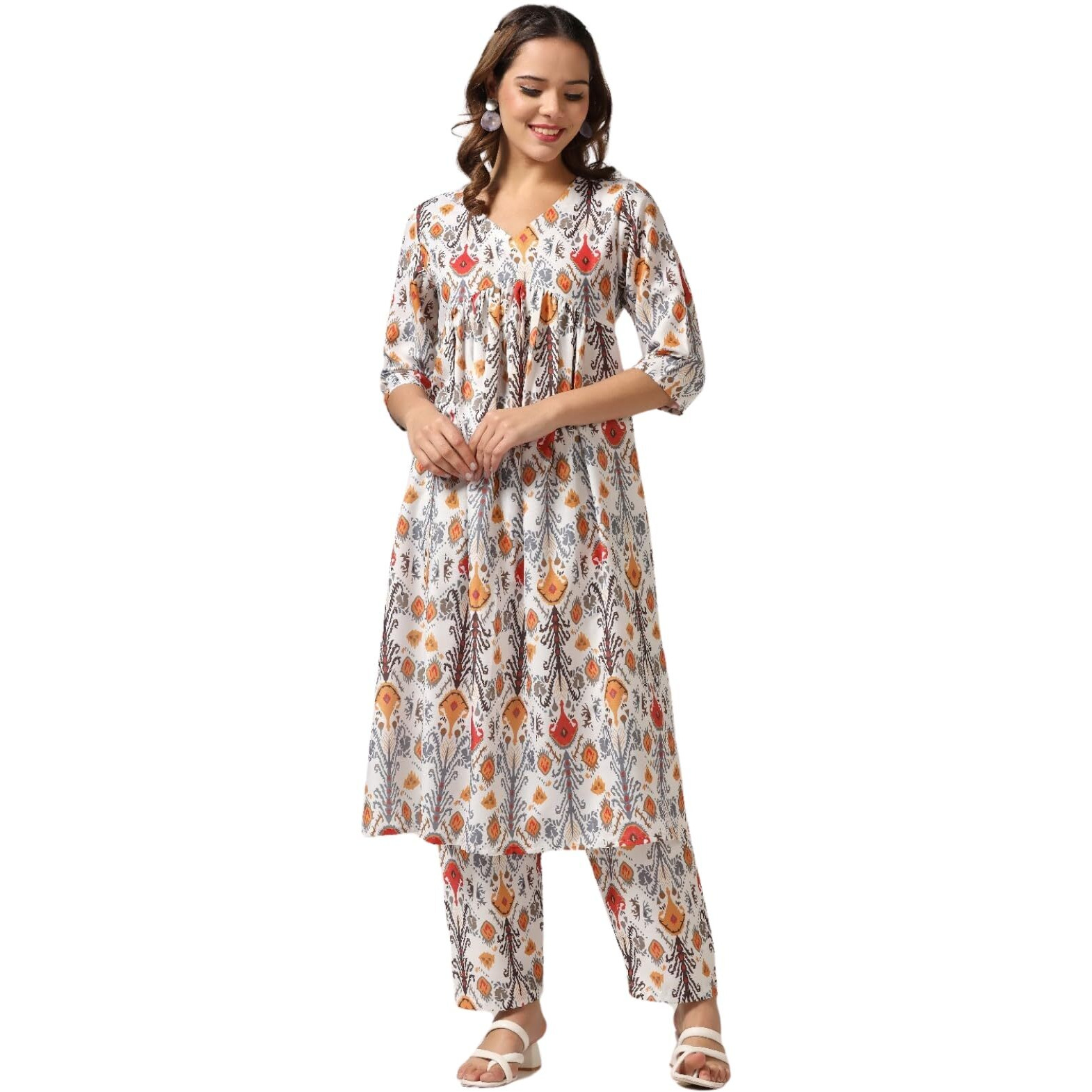 Om Sai Latest Creation Women Cotton Blend Fancy Kurta Set Regular Fit Printed (Oslc-K731&P153_Off White_2Xl)