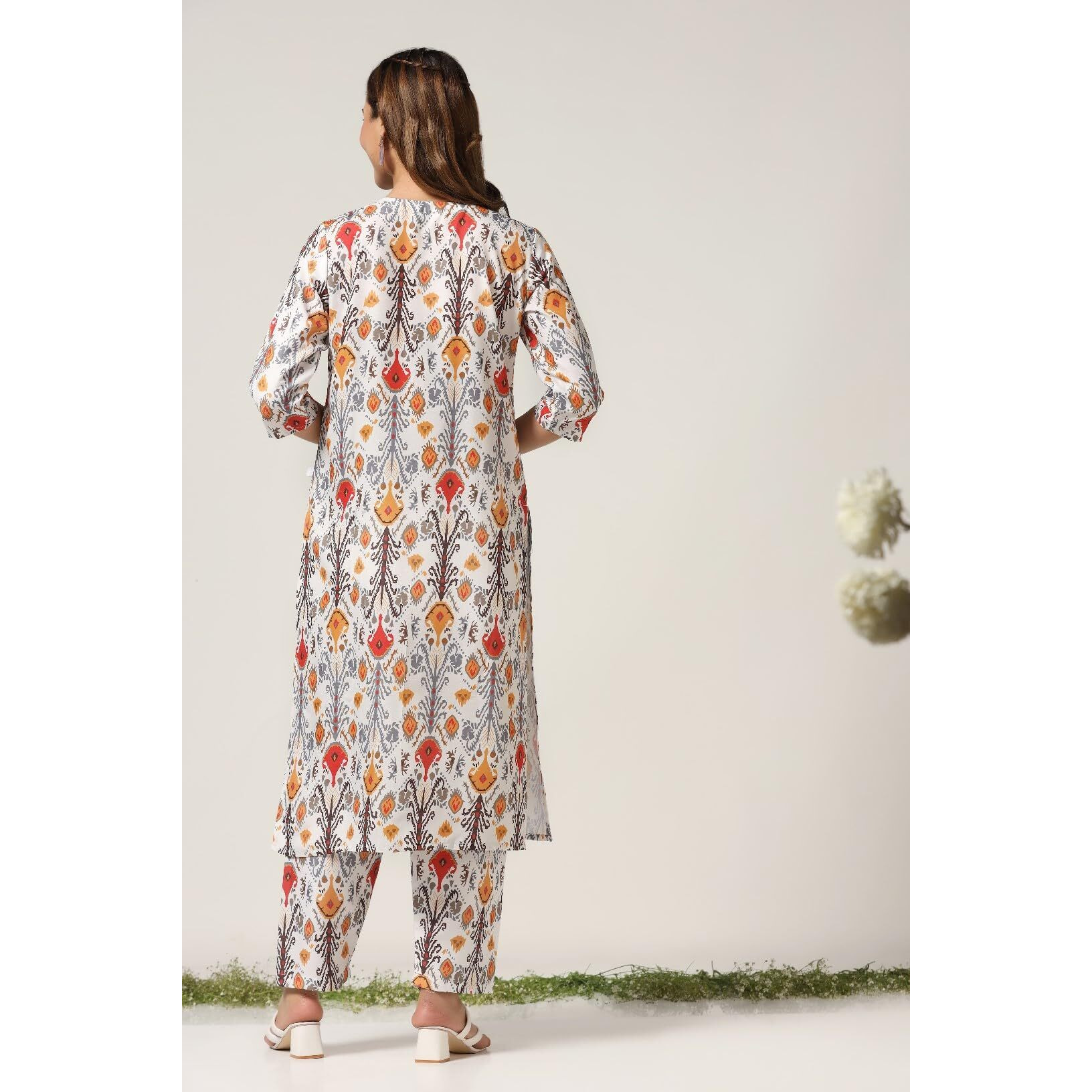 Om Sai Latest Creation Women Cotton Blend Fancy Kurta Set Regular Fit Printed (Oslc-K731&P153_Off White_2Xl)