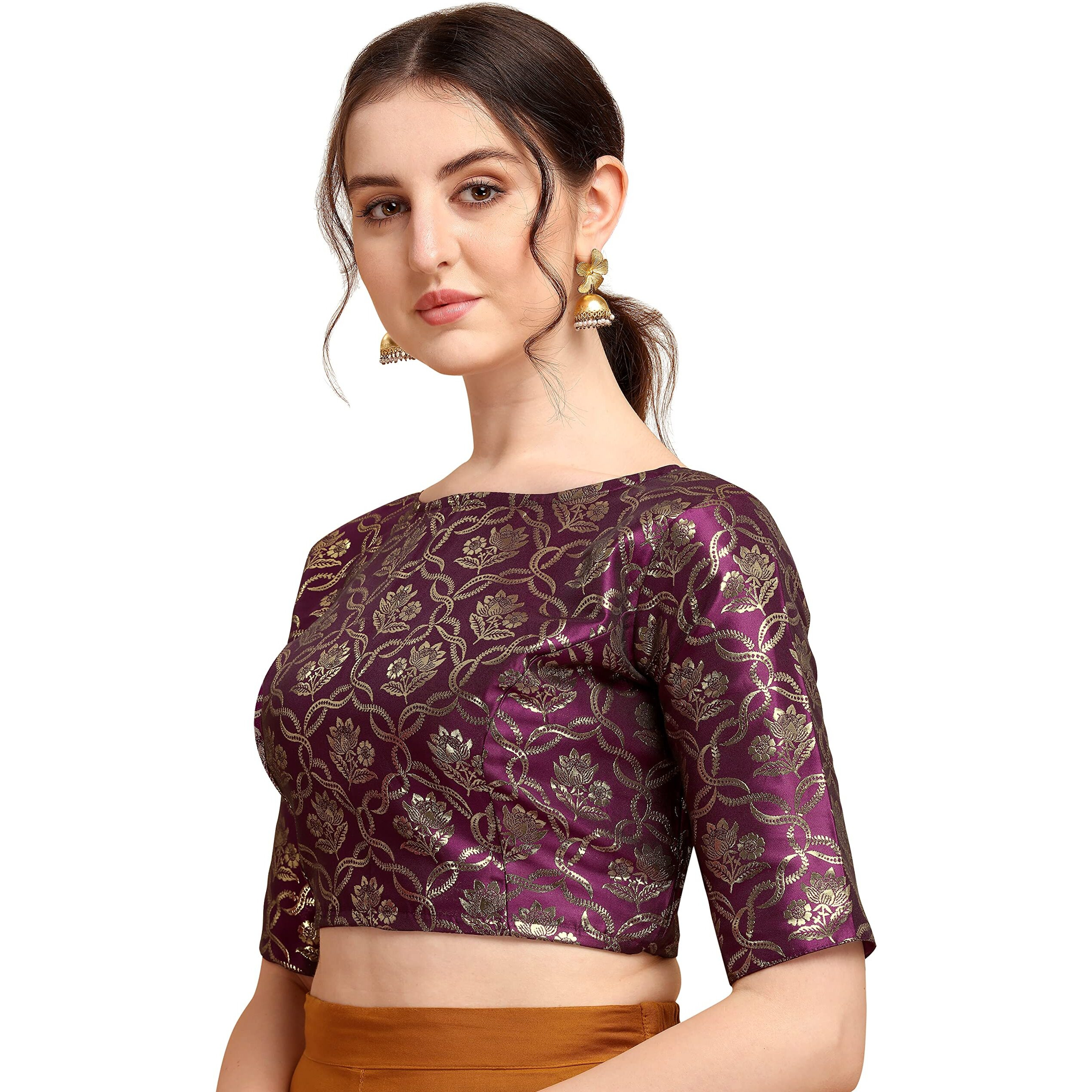 Oomph Jacquard Purple Readymade Blouse For Women - Rbbl160Xl